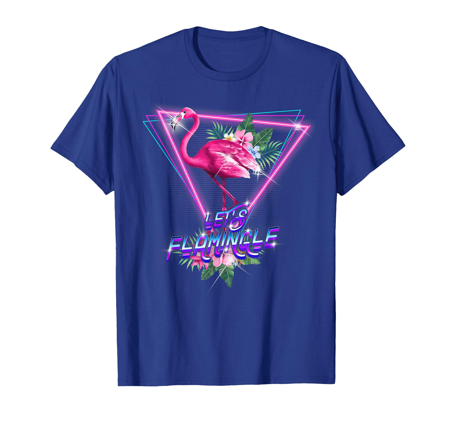 Retro 80s Botanical Tropical Leaf Flowers Let's Flamingle T-Shirt