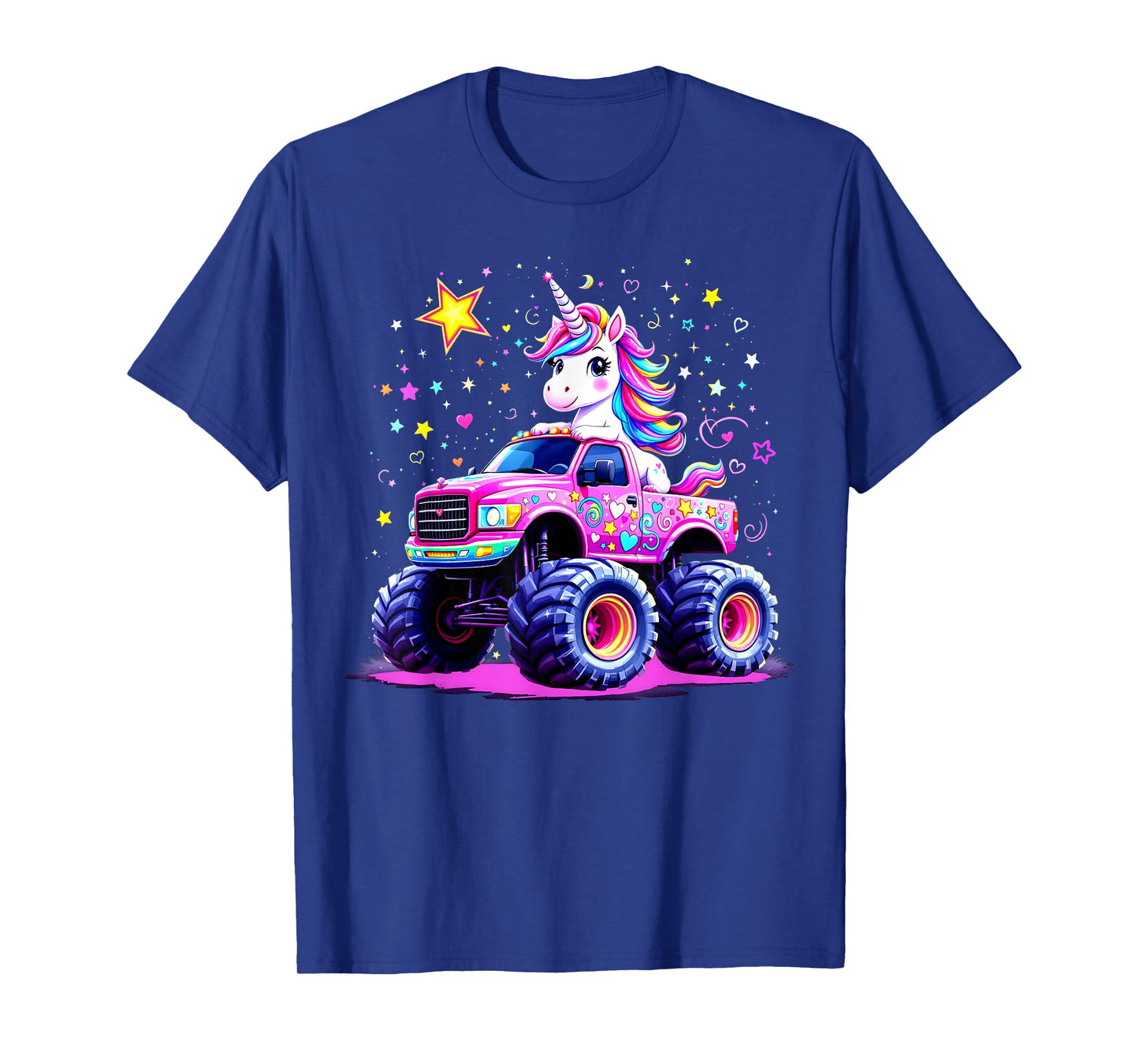 Funny Cute Unicorn Riding A Pink Monster Truck T-Shirt