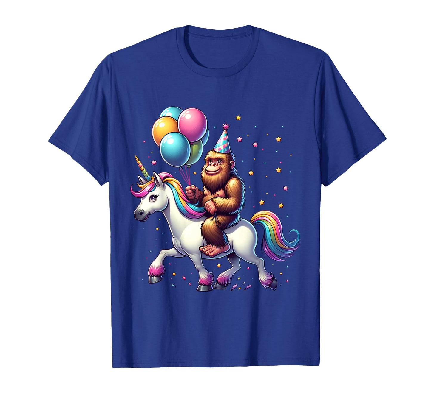 Bigfoot Sasquatch Riding Unicorn. Funny Bigfoot Birthday T-Shirt