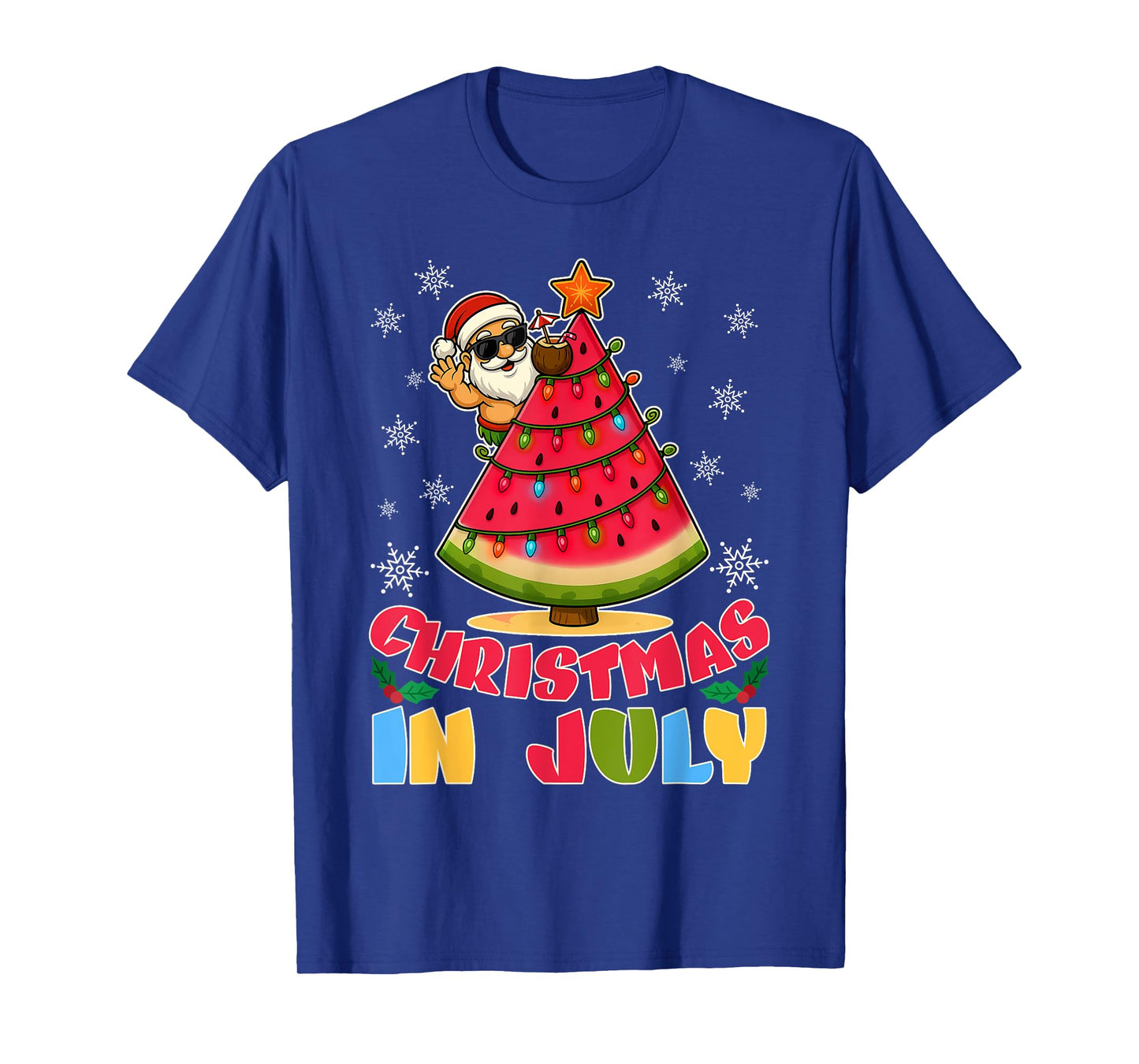 Christmas In July Funny Santa Watermelon Xmas Tree Summer T-Shirt