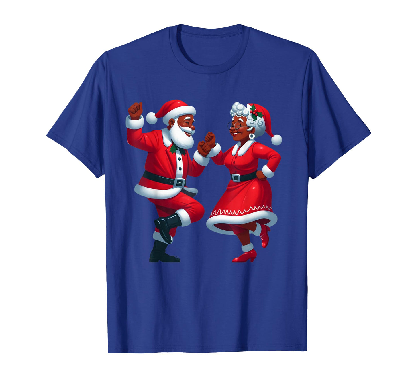 Christmas Dancing Black African American Santa Mrs Claus T-Shirt