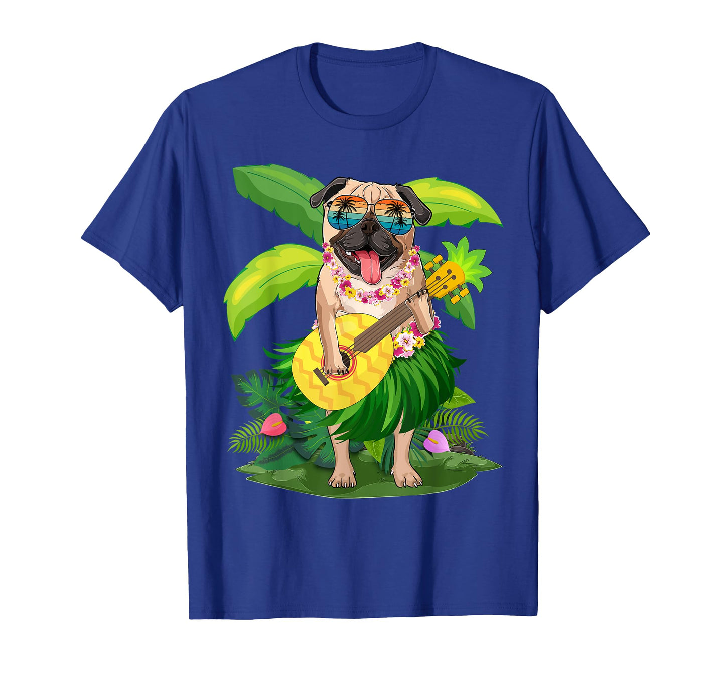 Hawaiian Pug Dog & Pineapple Ukulele Summer Vacation T-Shirt