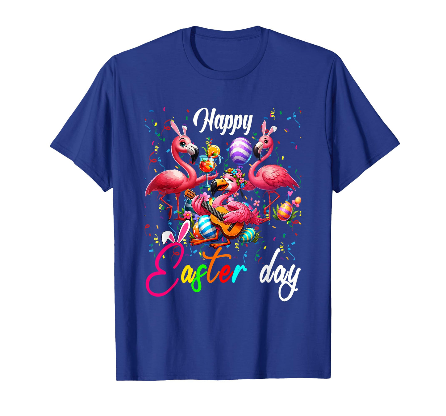 Three Cute Bunny Flamingos Costume Party Easter Eggs Basket T-Shirt