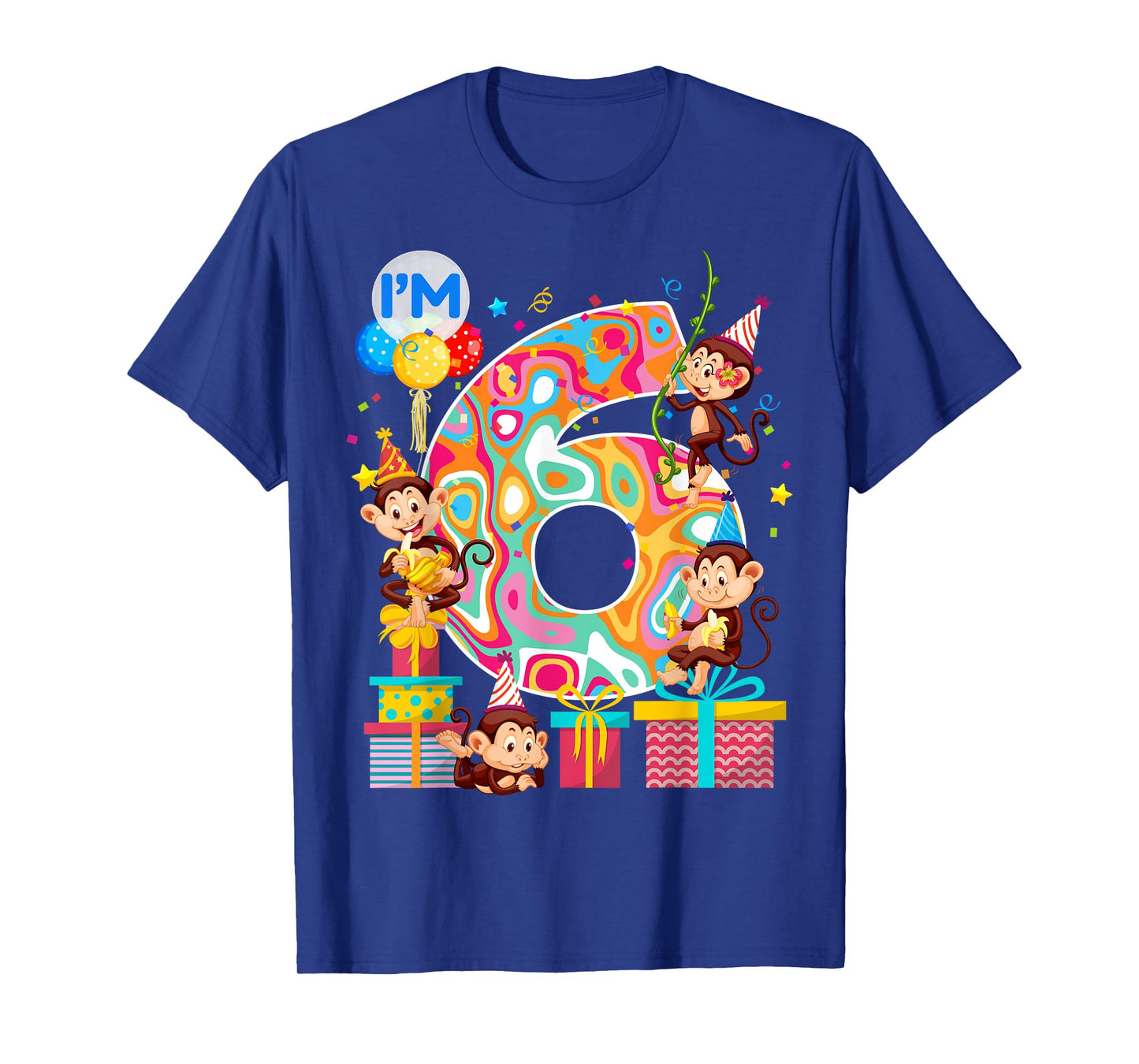 6th B-Day Monkey Birthday Zoo Animal 6 Year Old Funny T-Shirt
