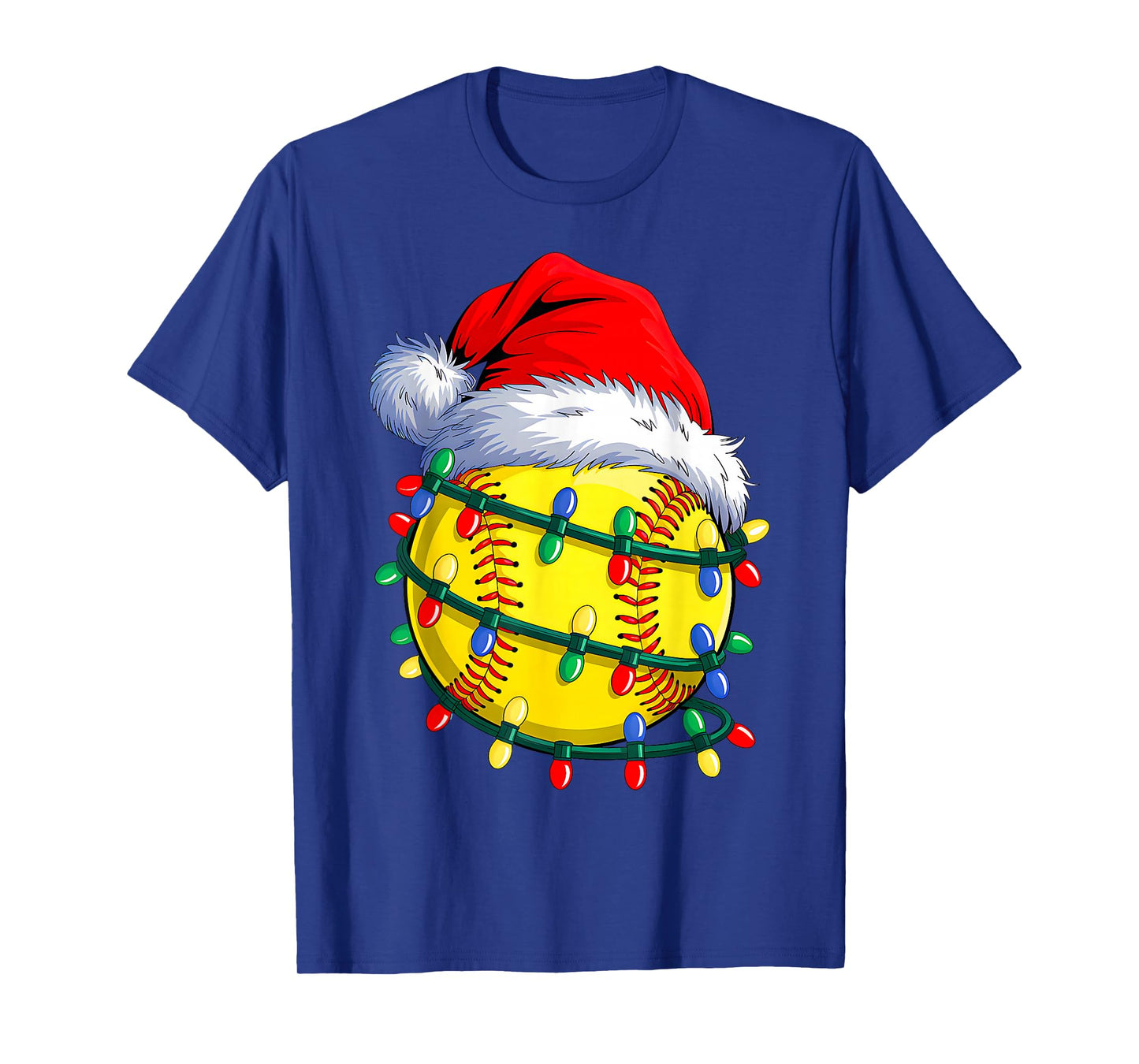 Softball Ball Santa Hat Christmas Softball Xmas Lights T-Shirt