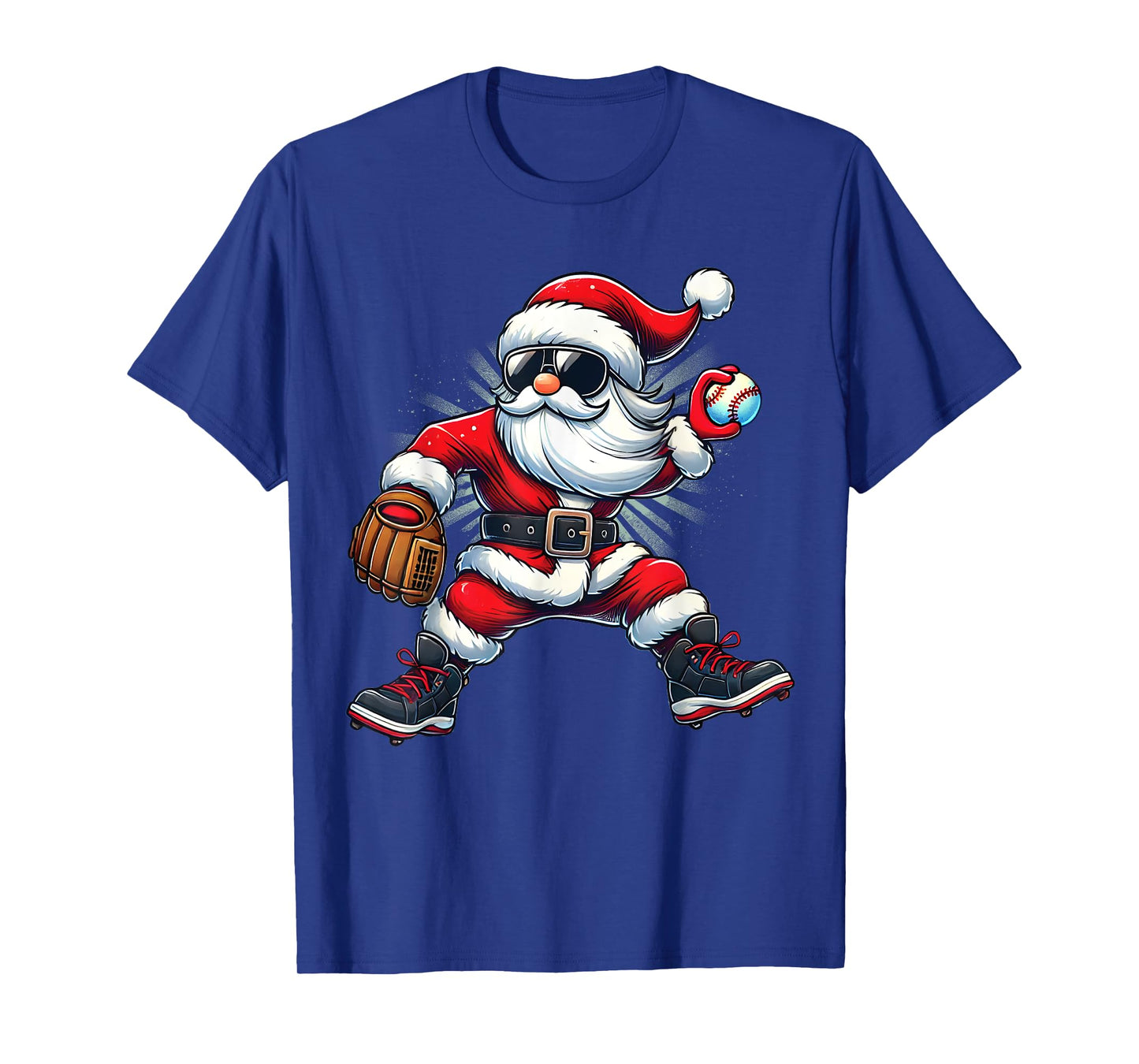 Santa Playing Baseball as Pitcher Boys Kids Teens Christmas T-Shirt