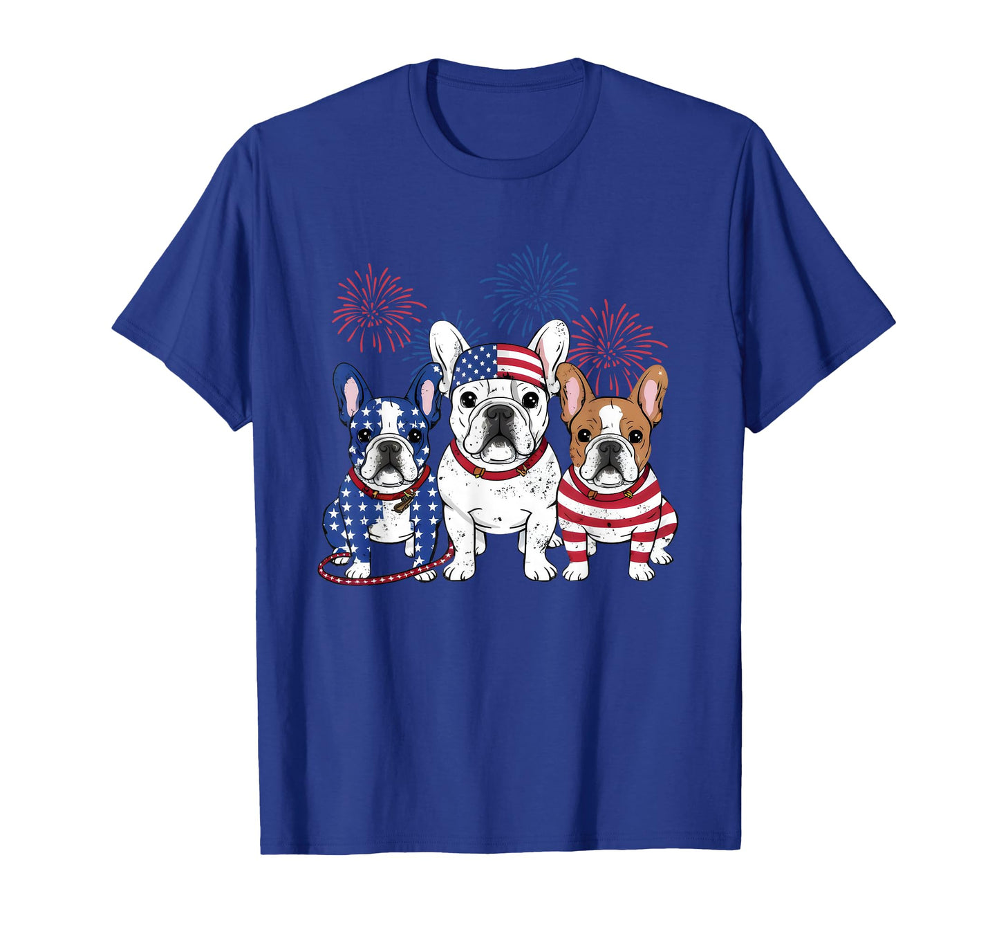 3 US Flag French Bulldogs 4th Of July Patriotic Frenchie Dog T-Shirt