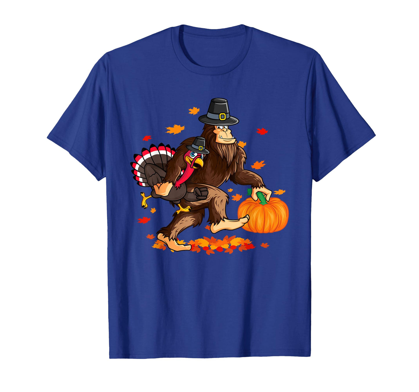Funny Bigfoot Thanksgiving Pilgrim Turkey Pumpkin For Boys T-Shirt