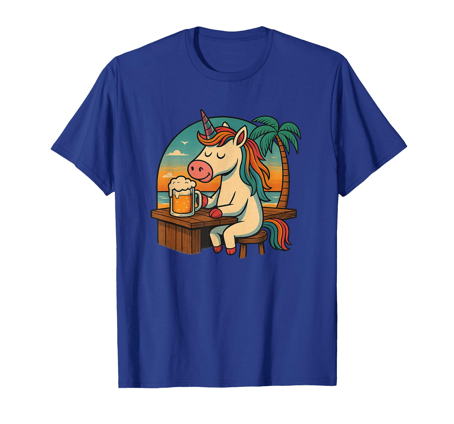 Unicorn with Beer, Relax, Unicorn, Beer, Beach, Sunset, Fun T-Shirt