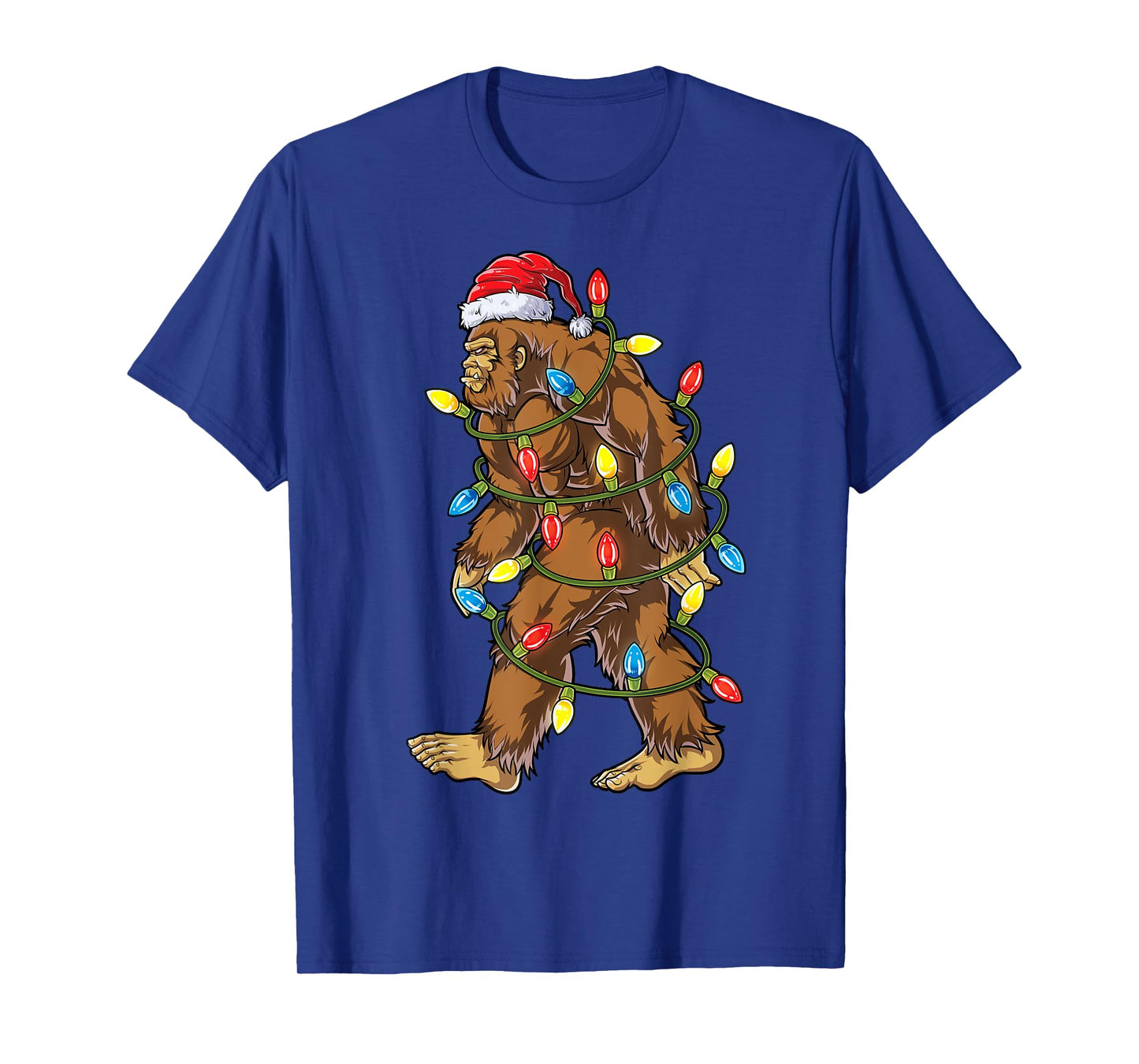 Bigfoot Santa Christmas Tree Lights Xmas Boys Men Sasquatch Short Sleeve T-Shirt