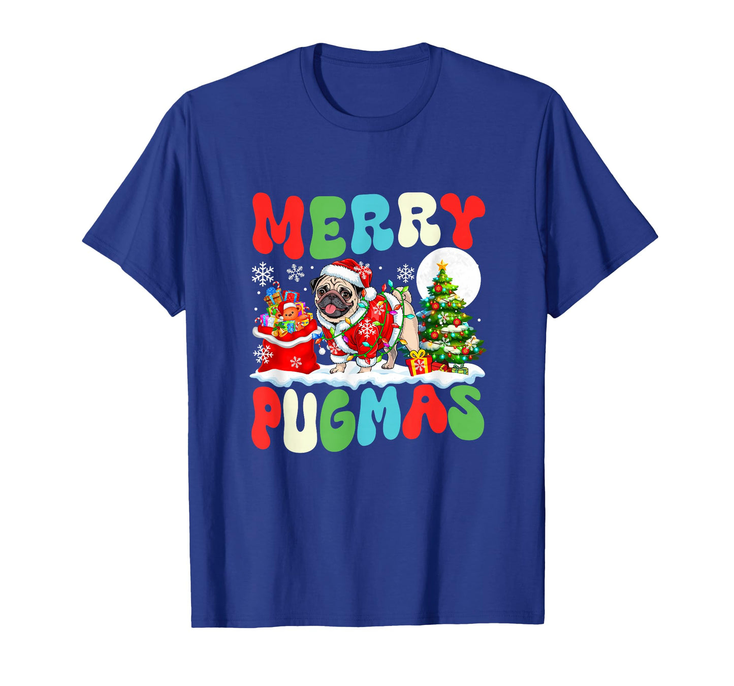Merry Pugmas Christmas Santa Pug Colourful Costume Owner T-Shirt