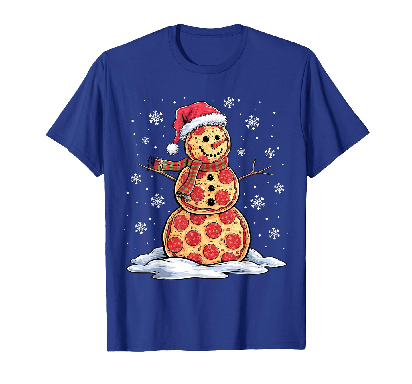 Pizza Snowman - Santa Hat - Christmas Pizza Party - Funny T-Shirt