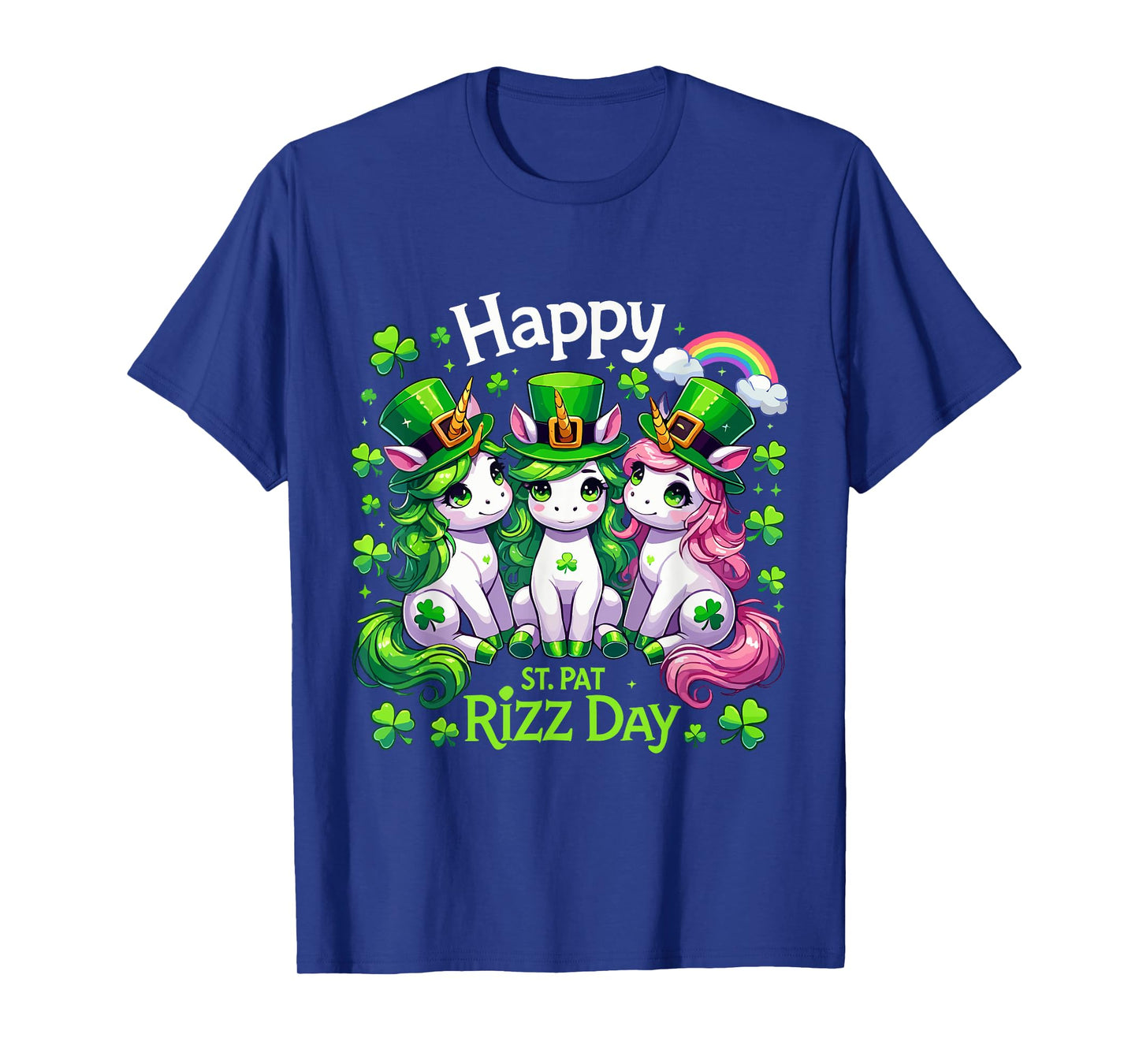 Funny St. Pat Rizz Day Unicorns Shamrock Rainbow St Patrick T-Shirt