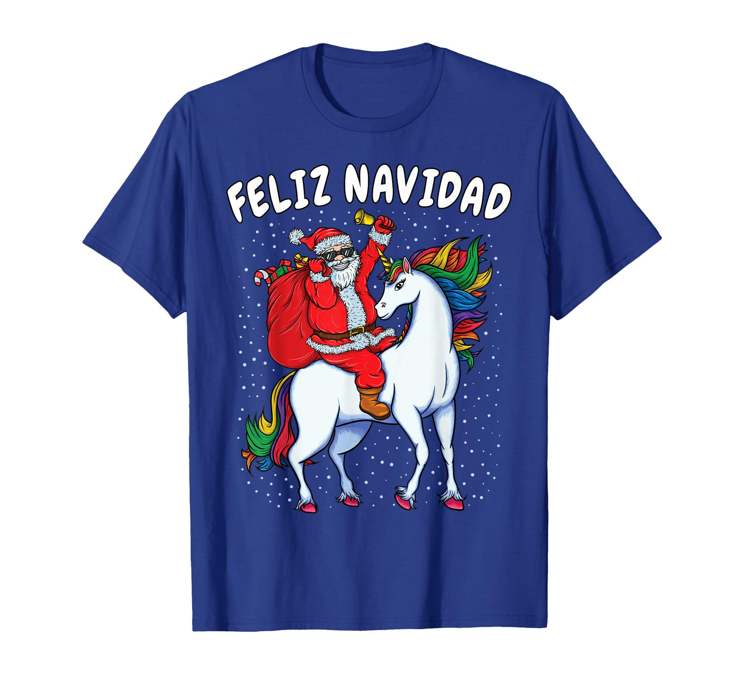 Santa Riding Unicorn Spanish Christmas Gift Feliz Navidad T-Shirt