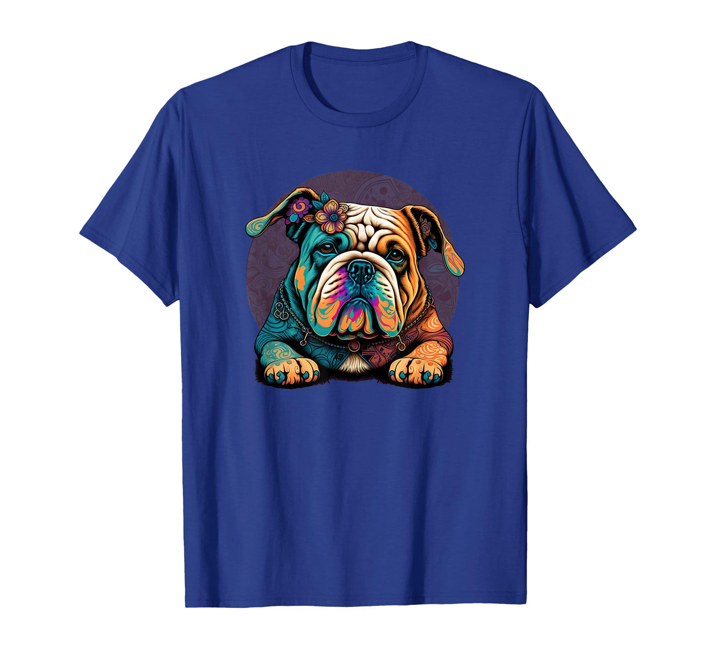 Funny Bulldog Dog Hippie T-Shirt