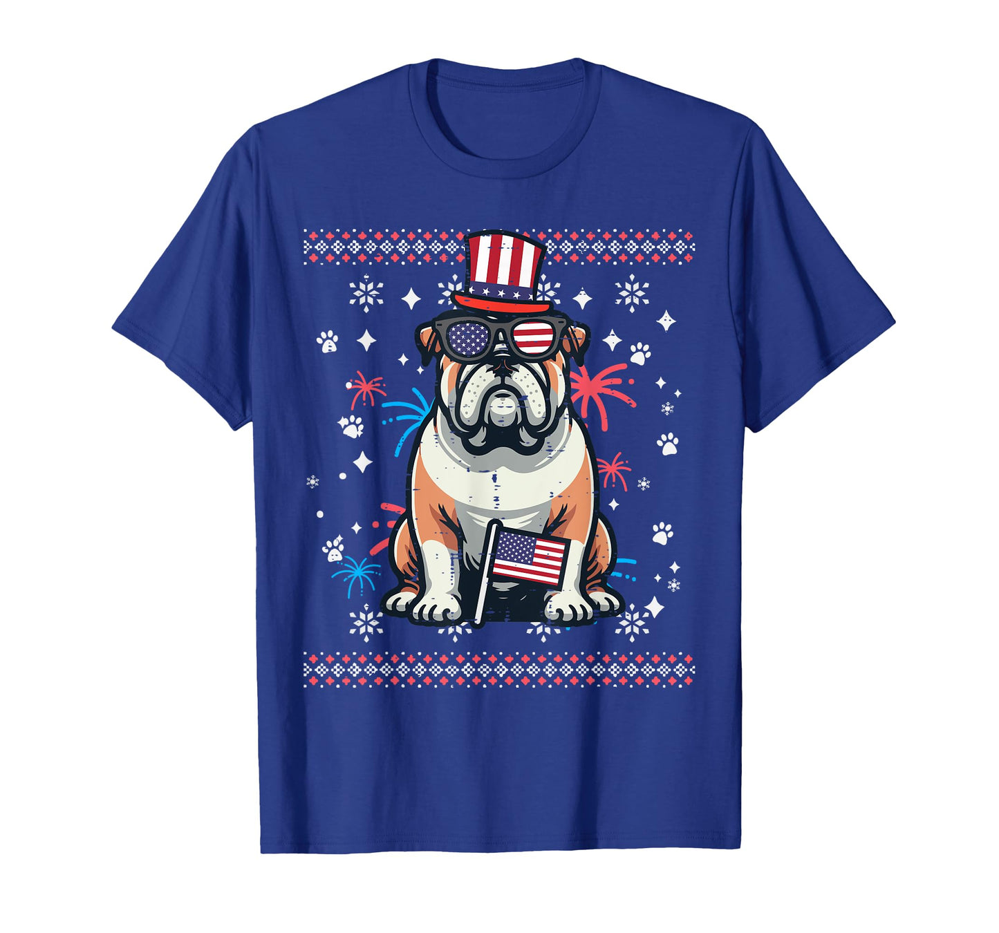 4th Of July Dog English Bulldog American Men Women Kids T-Shirt