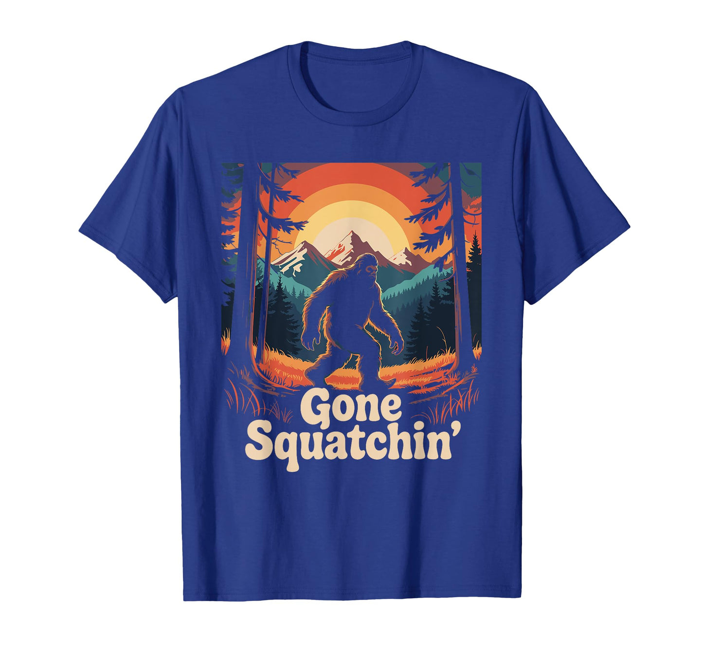 Gone Squatchin' Sasquatch Forest Mountain Sunset Adventure T-Shirt