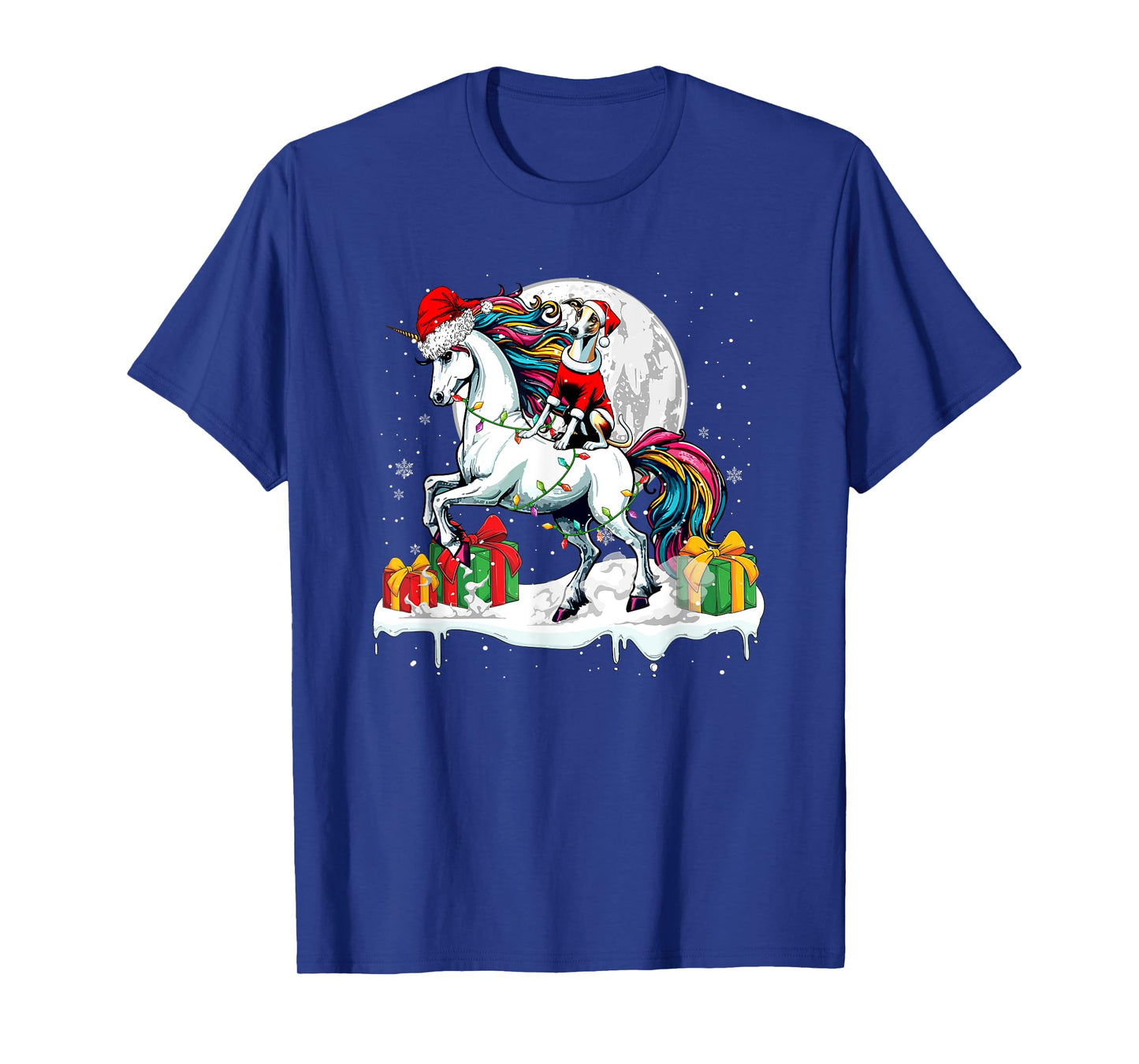 Santa Whippet Riding Unicorn Christmas Owner Kids Family T-Shirt