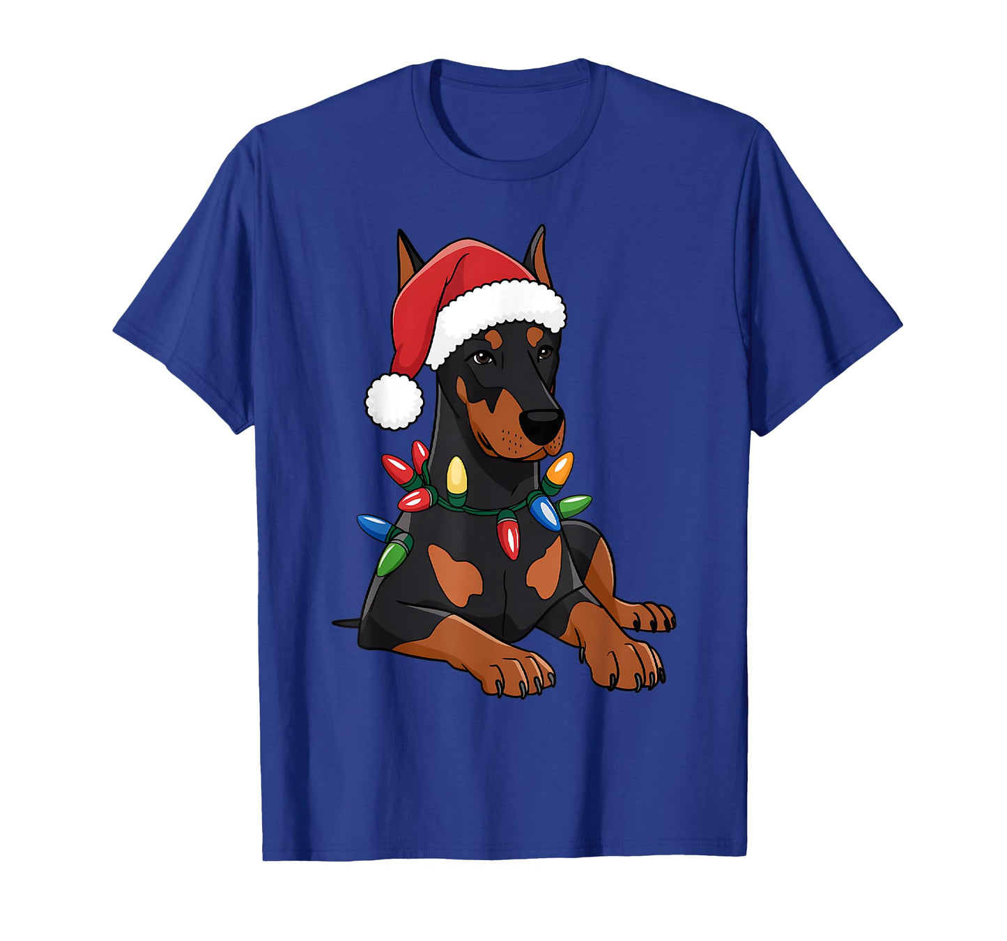 Doberman Santa Christmas Lights Dog Lover Xmas Men Women T-Shirt