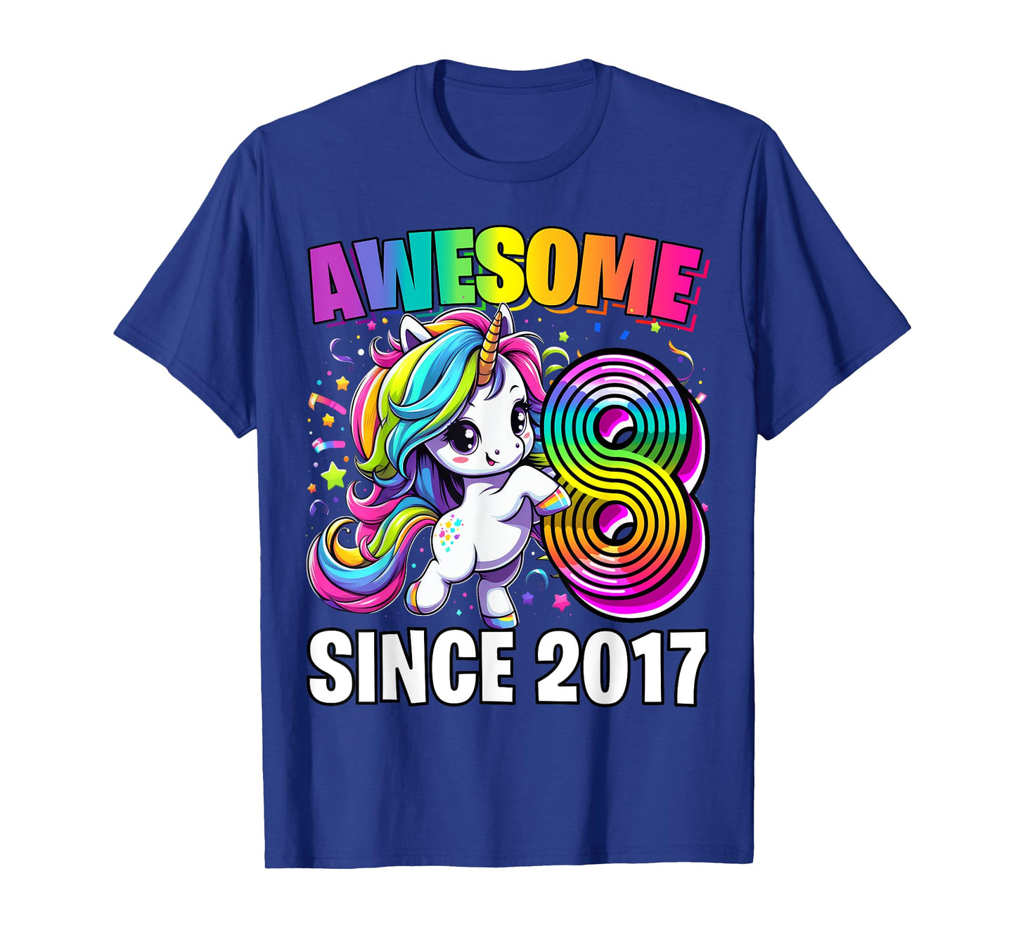 Unicorn 8th Birthday 8 Year Old Unicorn Party Girls Outfit T-Shirt