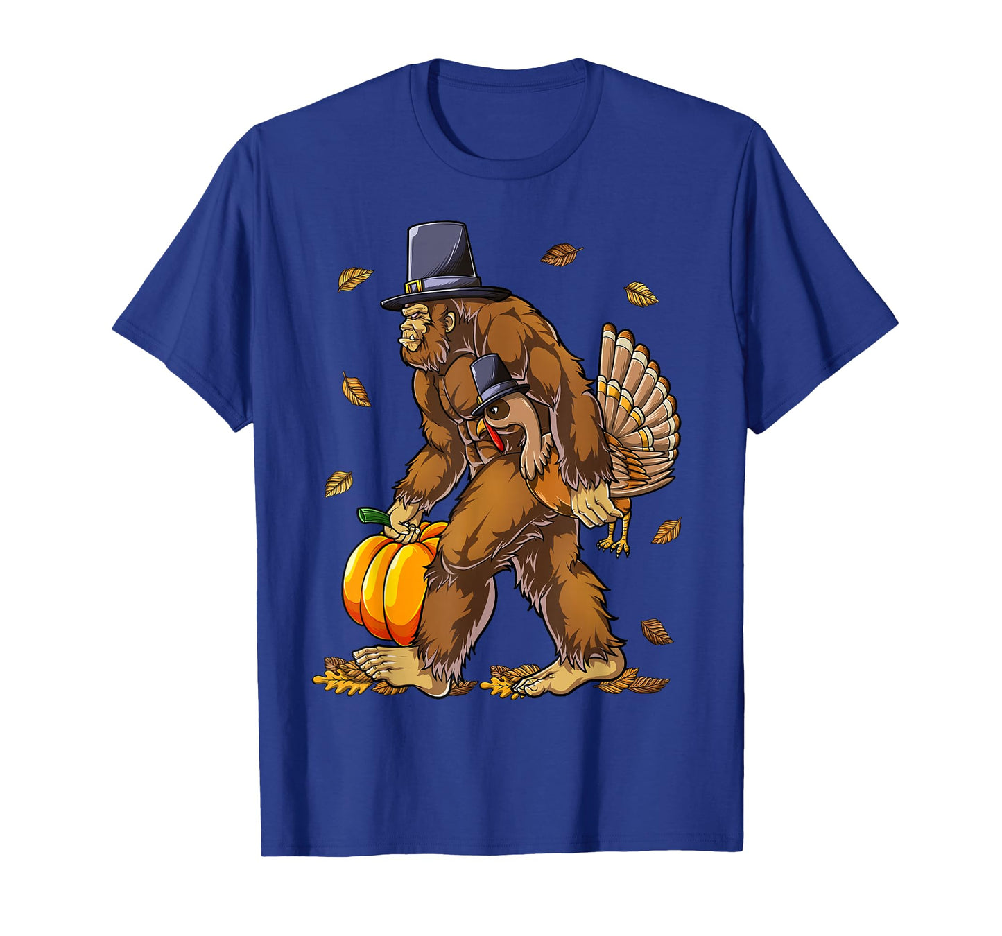 Bigfoot Pilgrim Turkey Pumpkin Thanksgiving Day Boys Men T-Shirt