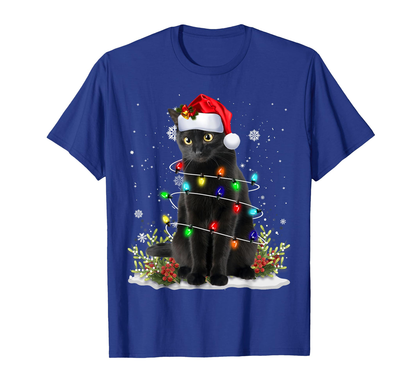 Black Cat Christmas Santa Hat Funny Meowy Cats Women Men T-Shirt