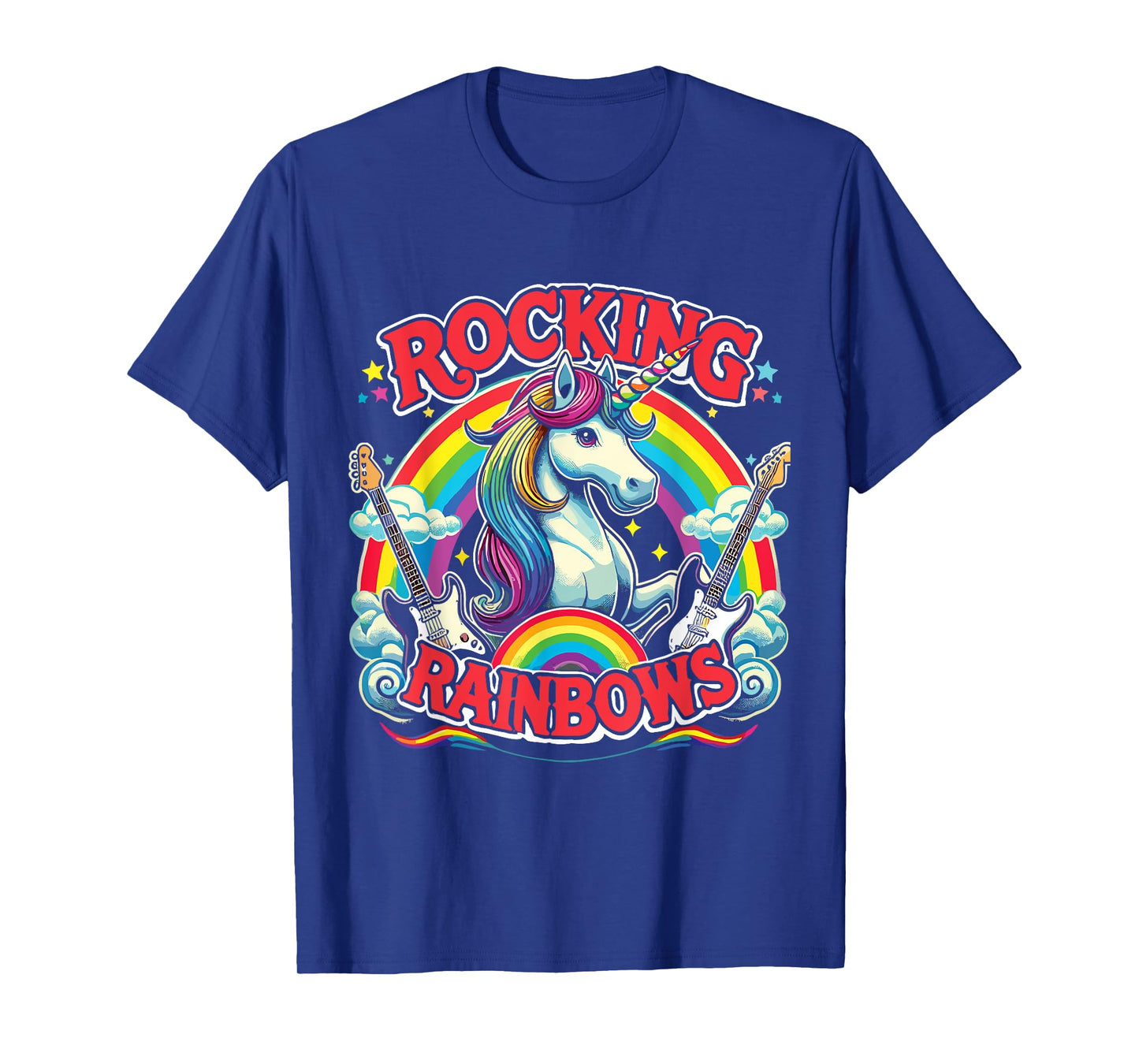Rock Star Rock And Roll Rocking Rainbows Unicorn Guitar T-Shirt