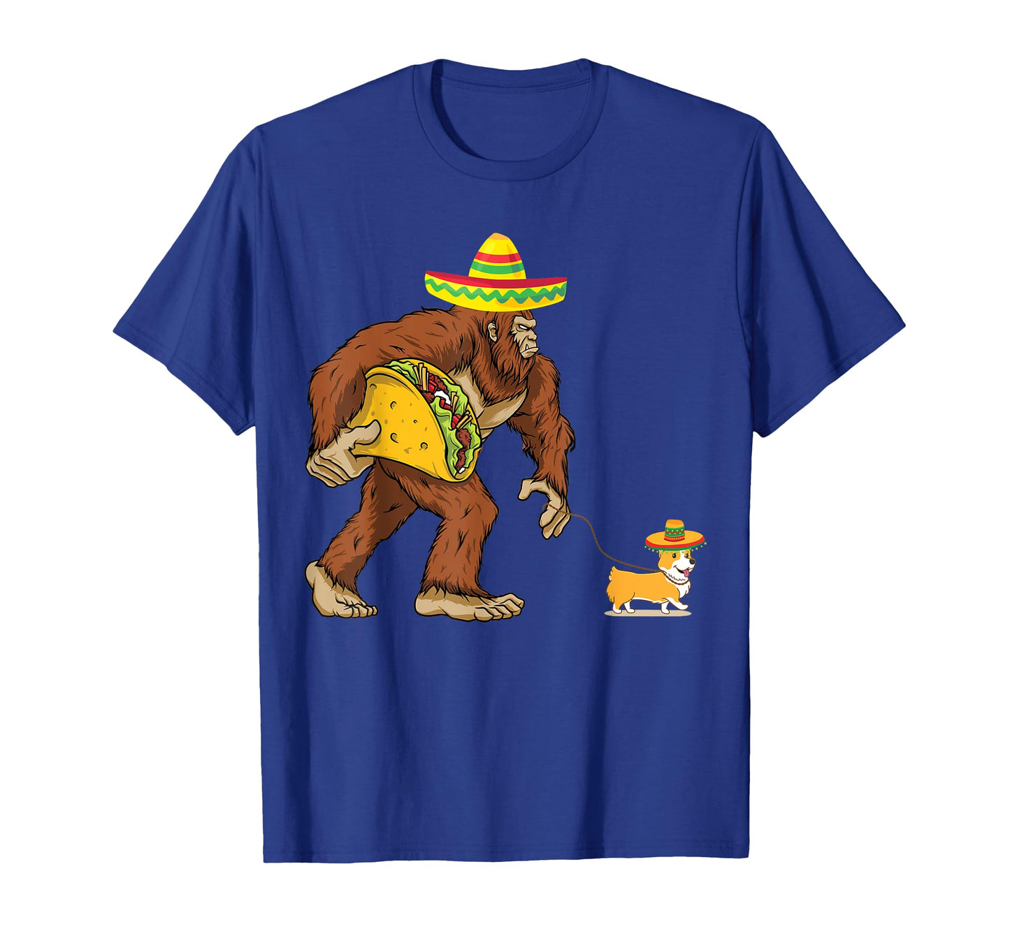 Bigfoot Steal Taco Corgi Dog Sombrero Cinco de Mayo Graphic Men Women Kids T-Shirt