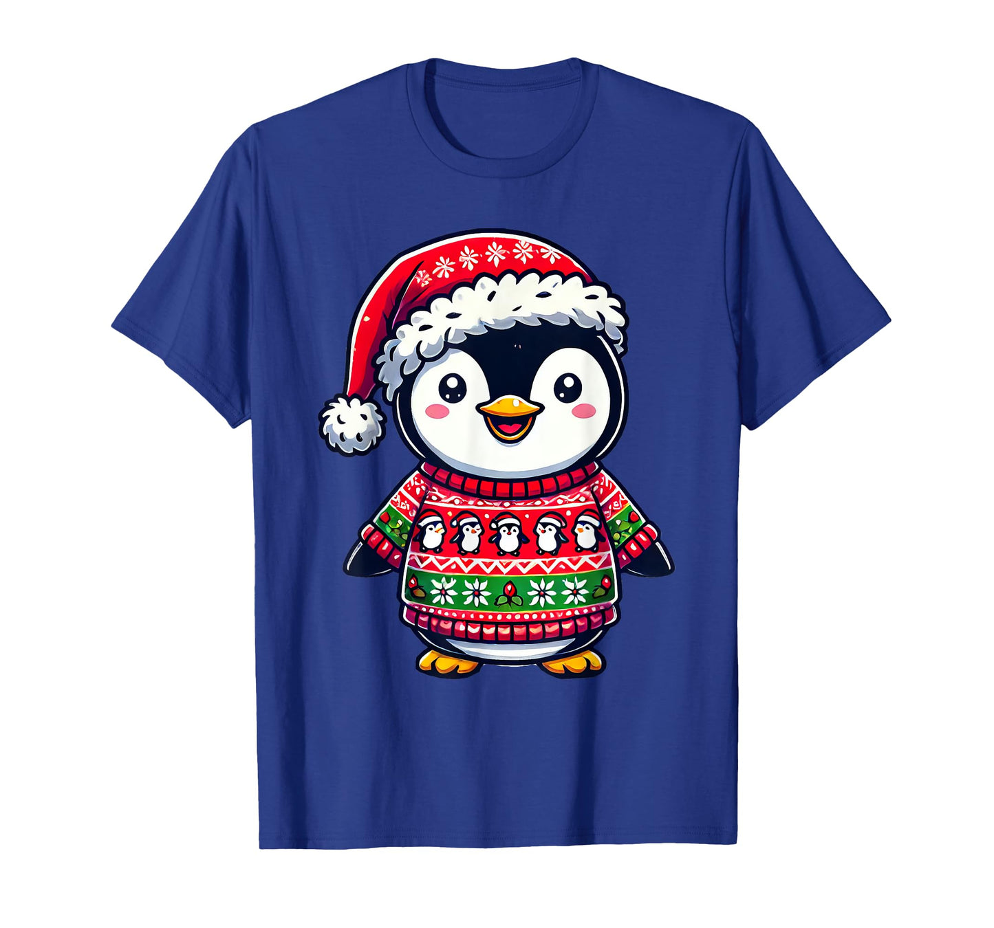 Penguin Ugly Sweater Santa Hat Christmas T-Shirt