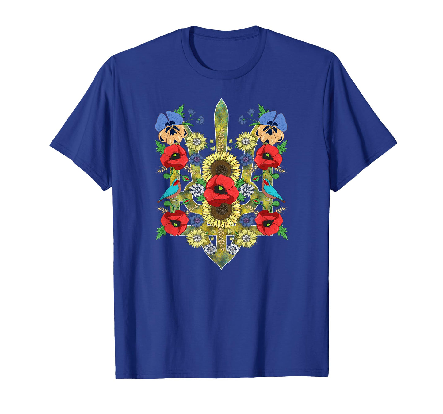 Ukraine Birds Red Poppies Trysub Retro Ukrainian Vyshyvanka T-Shirt