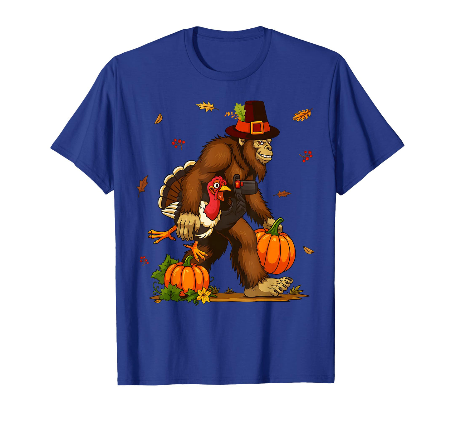 Bigfoot Pilgrim Turkey Pumpkin Thanksgiving Day Boys Men T-Shirt
