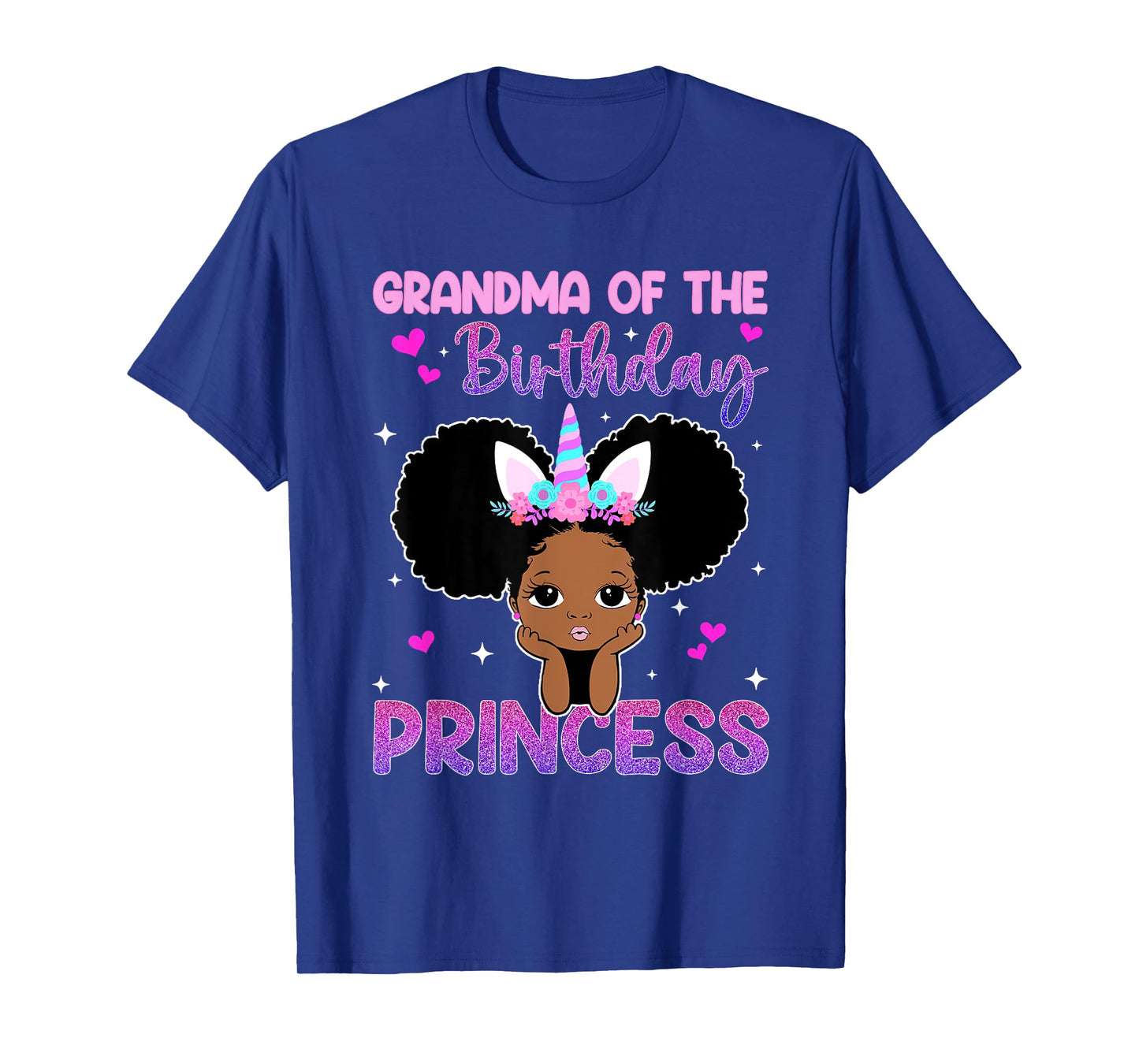 Grandma Of The Birthday Princess Melanin Black Girl Unicorn T-Shirt