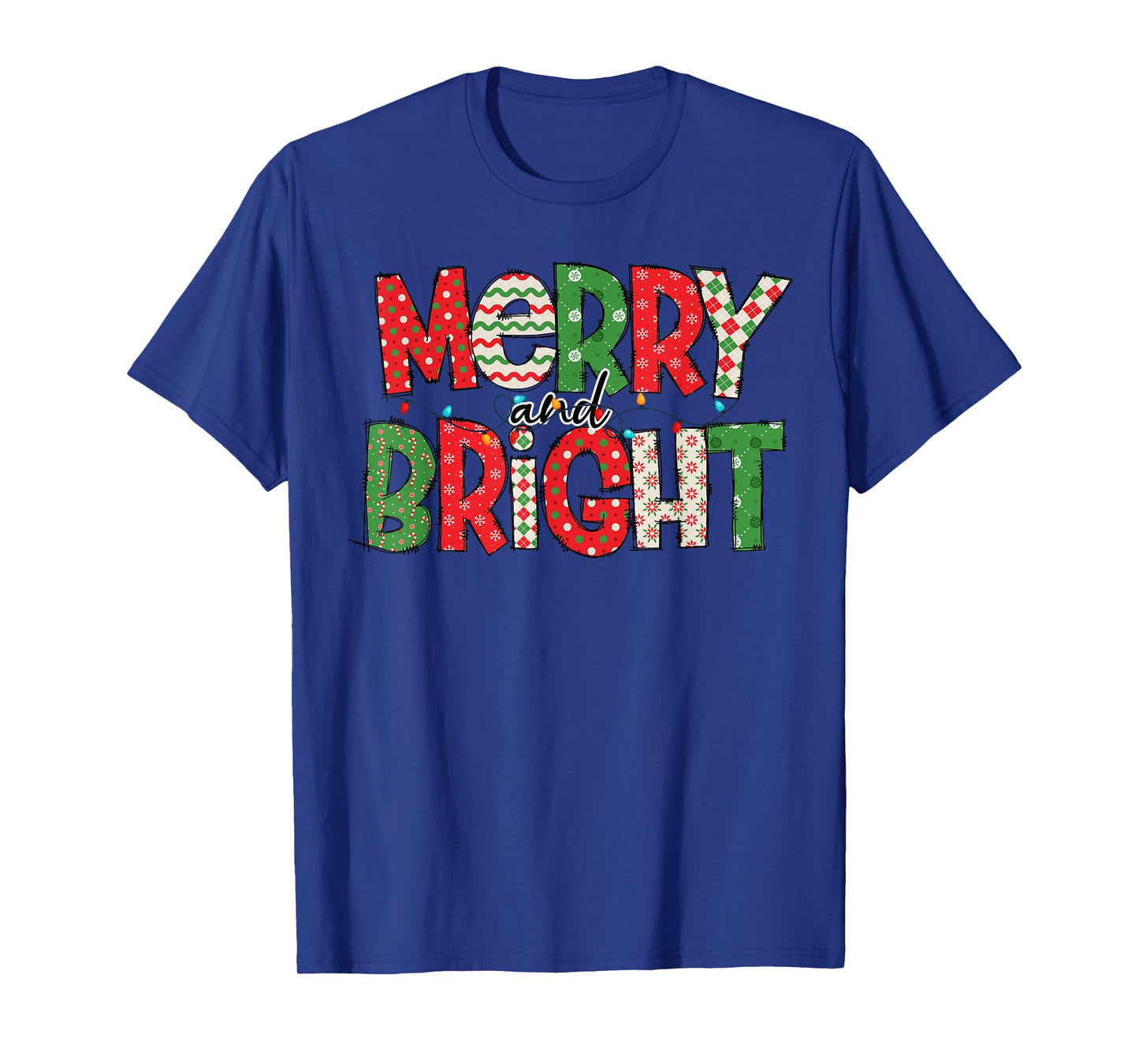 Merry And Bright Christmas Pajama Lights Santa Hat Xmas 2024 T-Shirt
