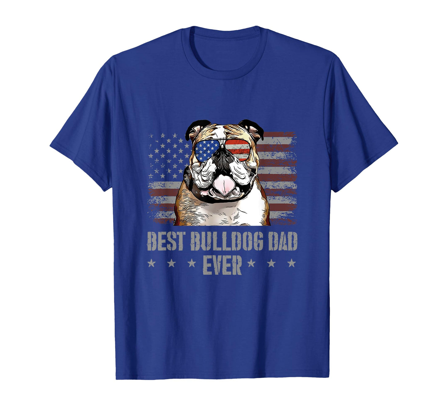 Bulldog Best Dog Dad Ever Retro USA American Flag T-Shirt