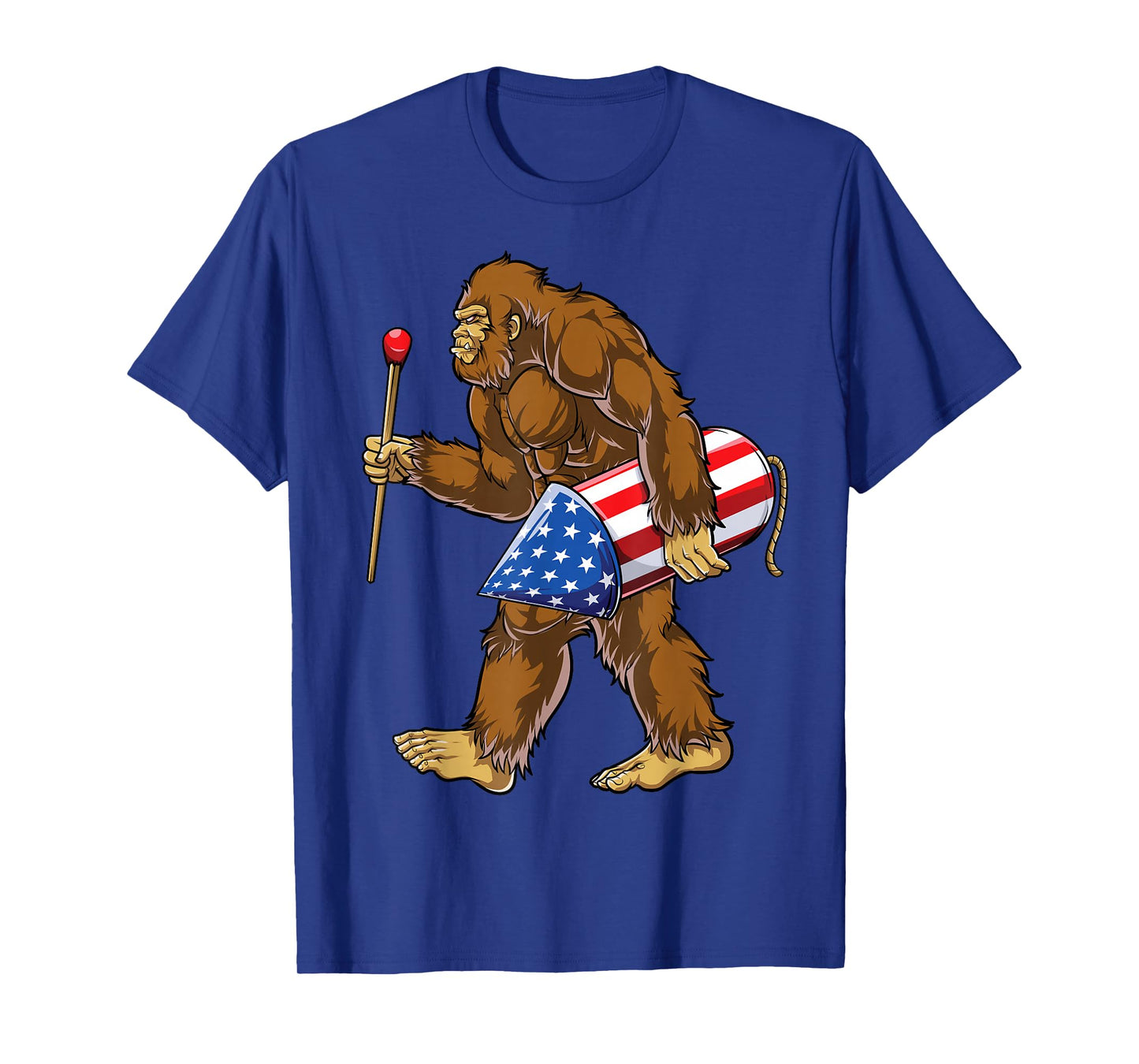 Bigfoot Fireworks 4th of July Men Sasquatch American Flag US T-Shirt