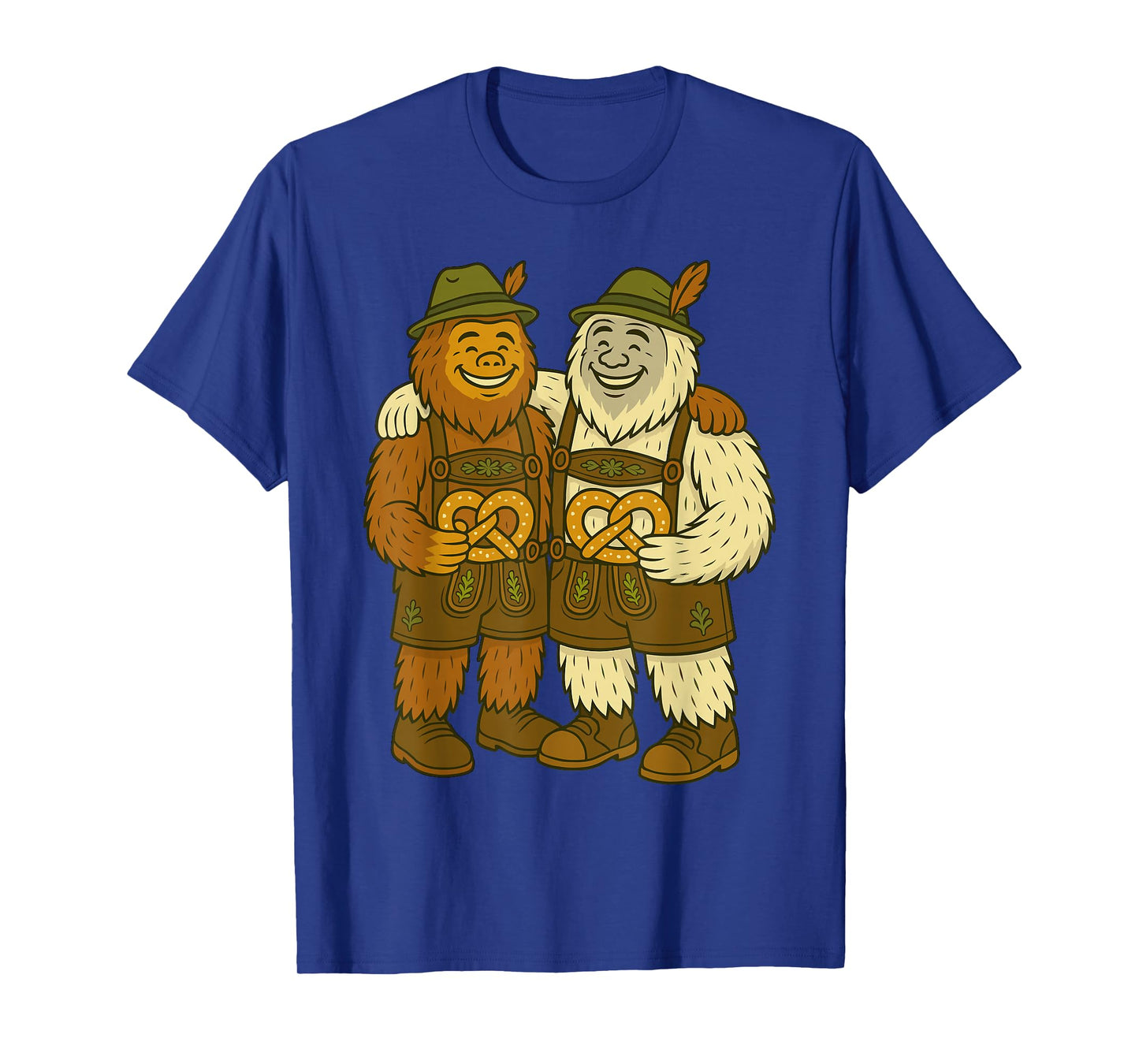 Funny Oktoberfest German Bigfoot Yeti Kids Lederhose Pretzel T-Shirt