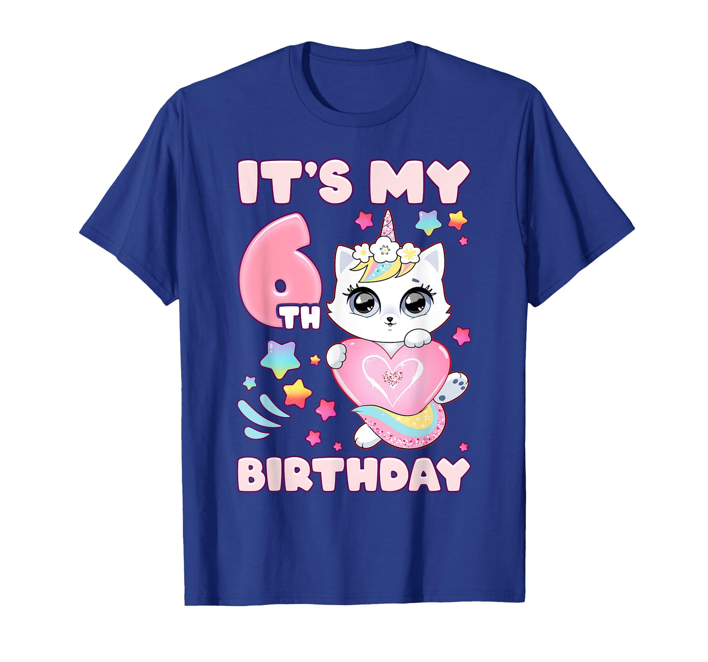 Birthday girl 6 years old, cat, unicorn, 6th birthday T-Shirt