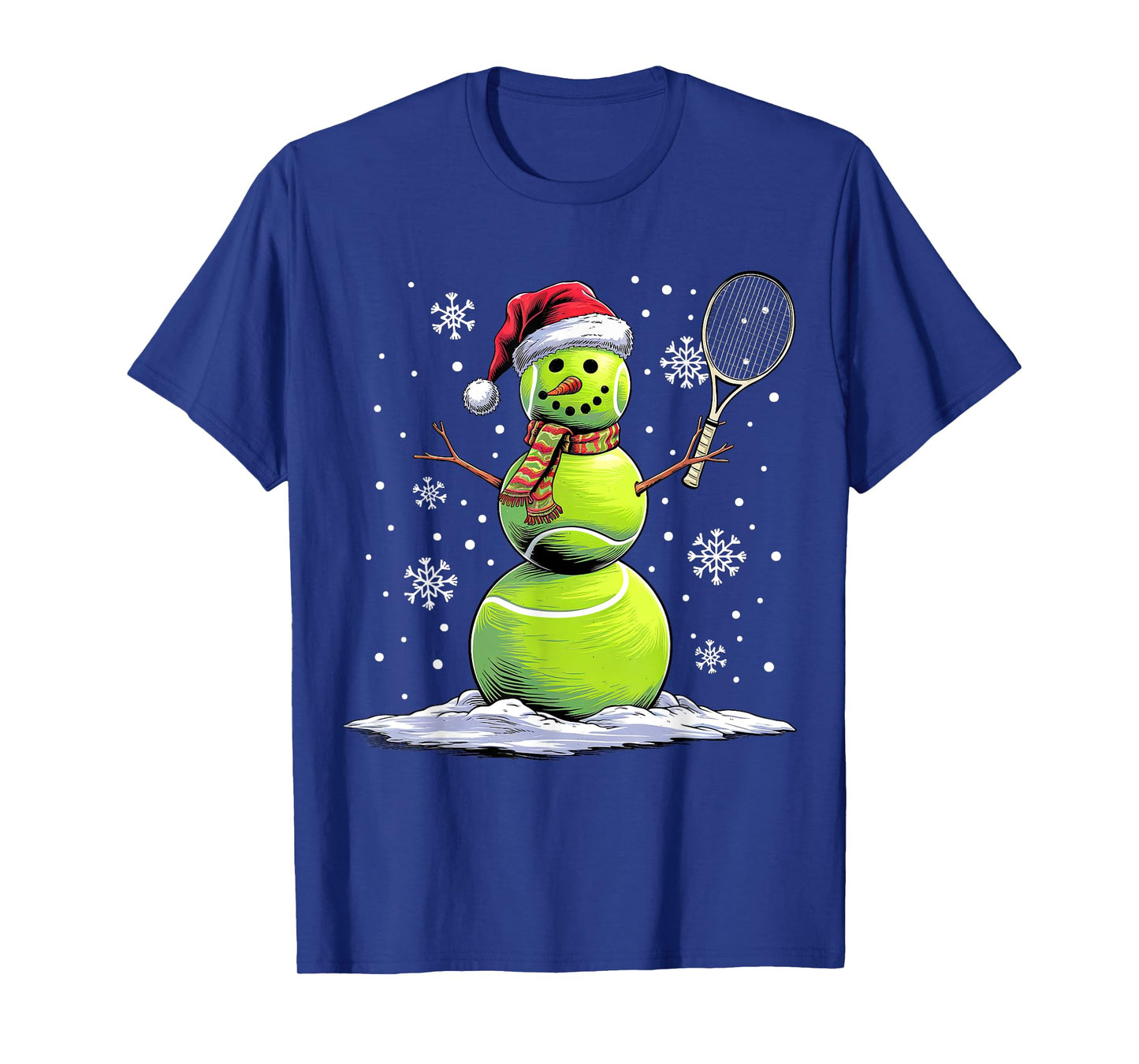 Tennis Snowman Tennis Player Santa Hat Christmas Funny T-Shirt