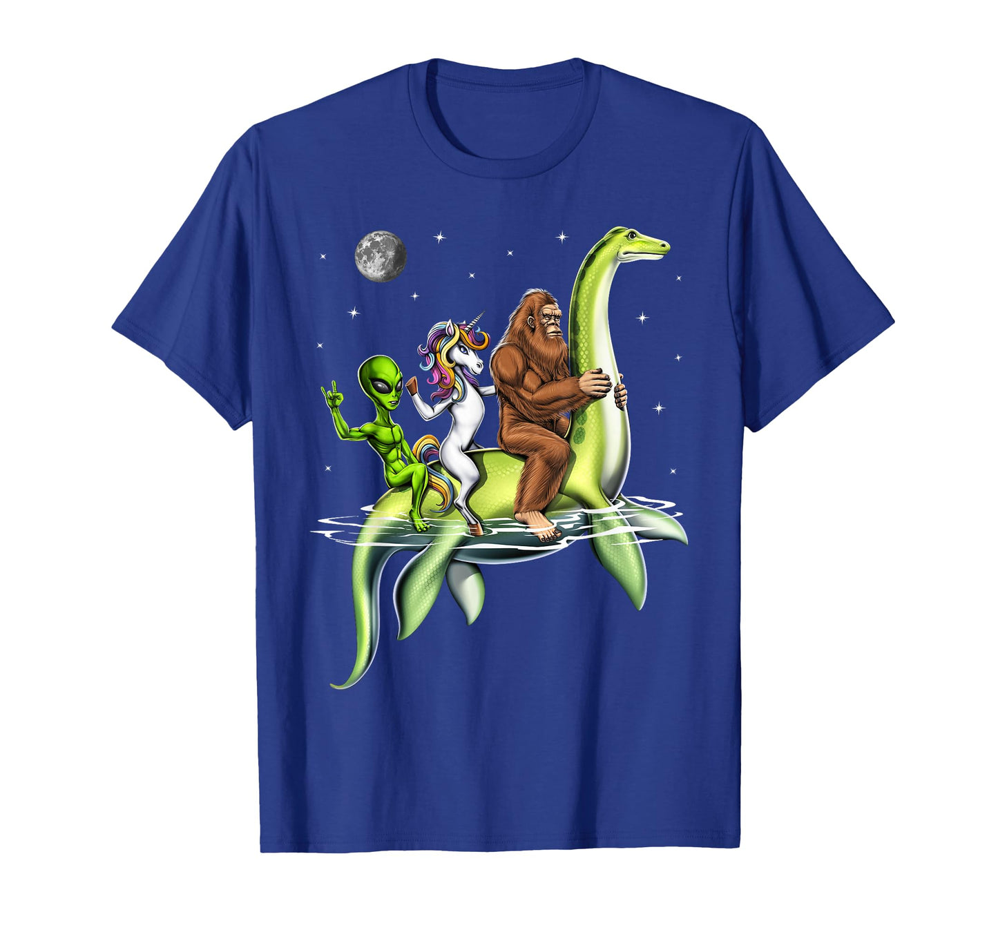 Cryptids Bigfoot Alien Unicorn Riding Loch Ness Monster T-Shirt