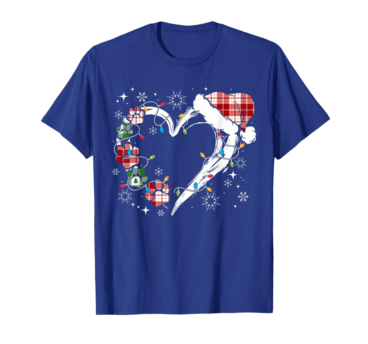 Dog Paw Print Heart Santa Hat Christmas Lights Animal Lover T-Shirt
