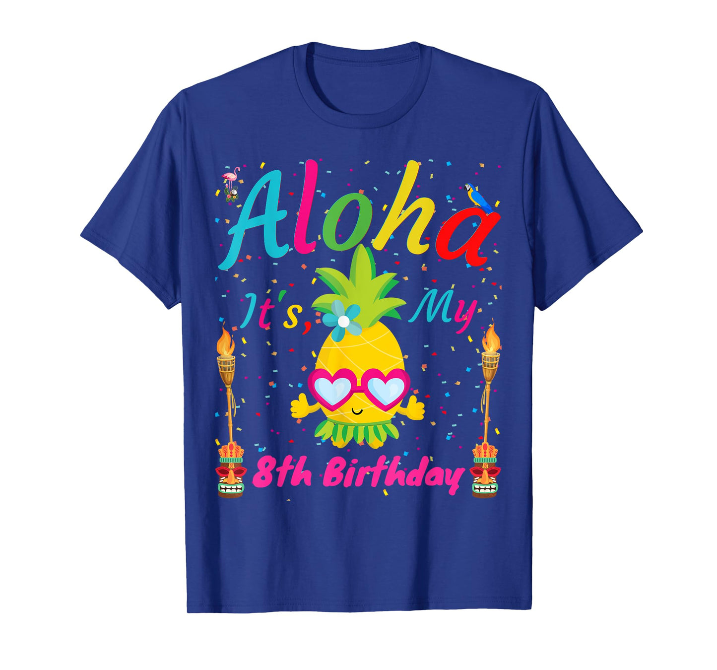 Aloha It's My 8th Birthday Hawaii 8 Years Girl Luau Candles T-Shirt