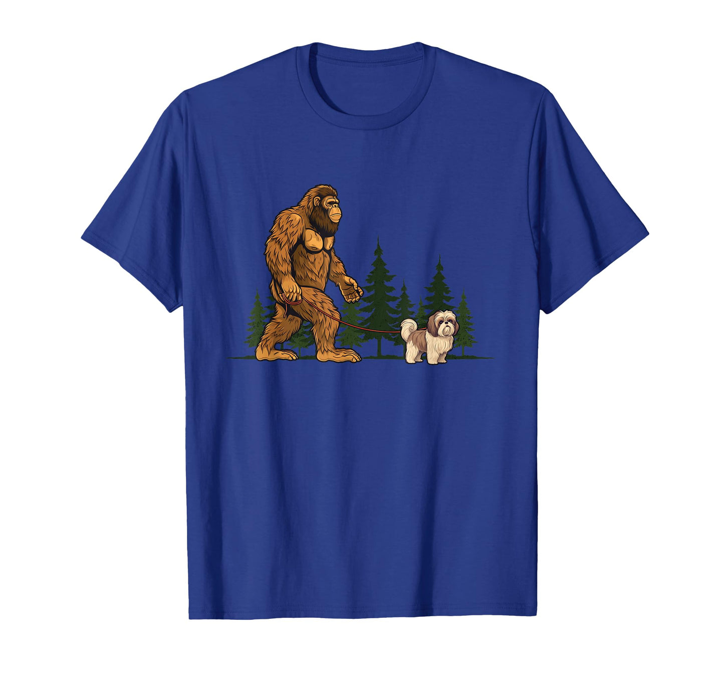 Funny Shih Tzu Bigfoot Dog Walking Dog Mom Dad Kids T-Shirt