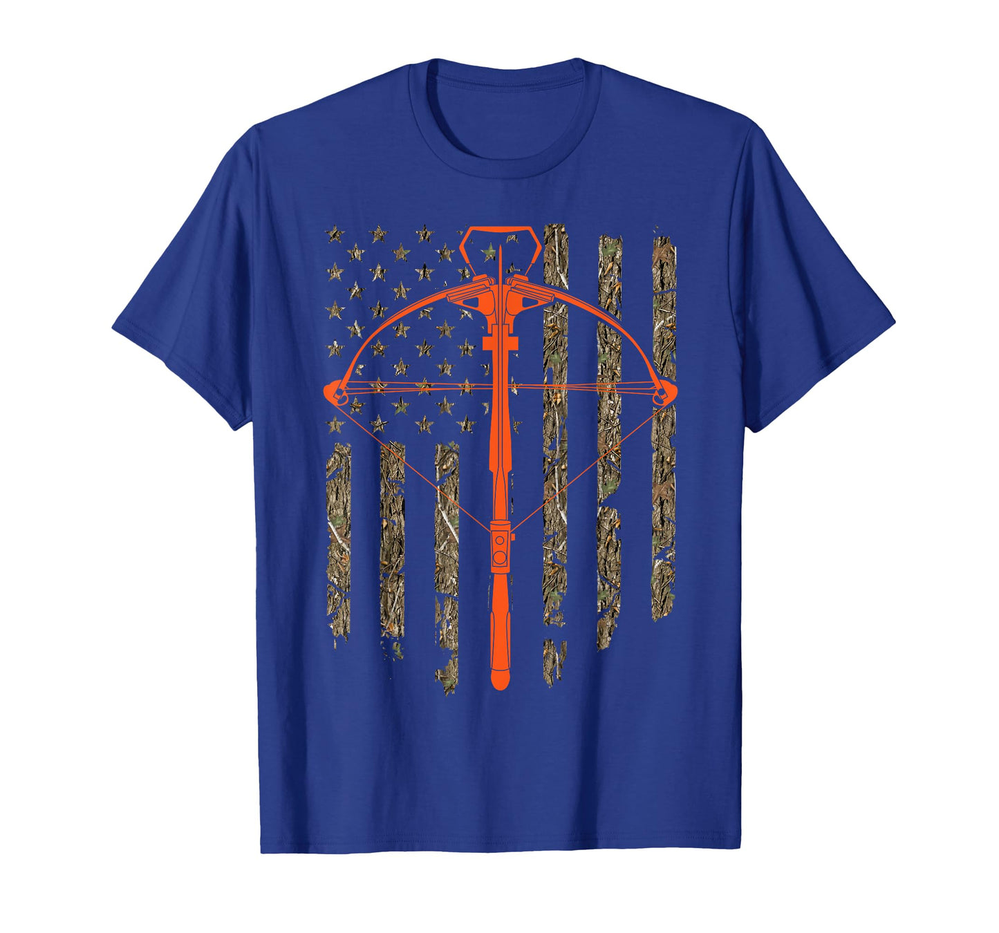 Crossbow Archery Bow Hunting Camo American Flag Distressed T-Shirt for Women Men
