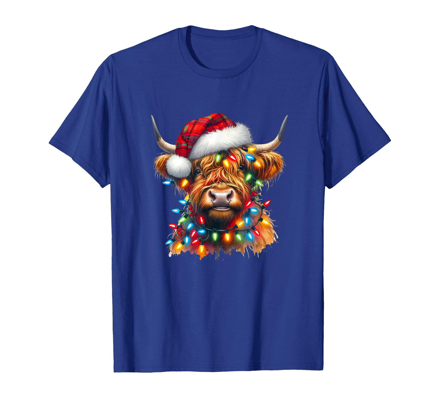 Highland Cow Christmas Xmas Santa Wooly Farm Animal Kids T-Shirt