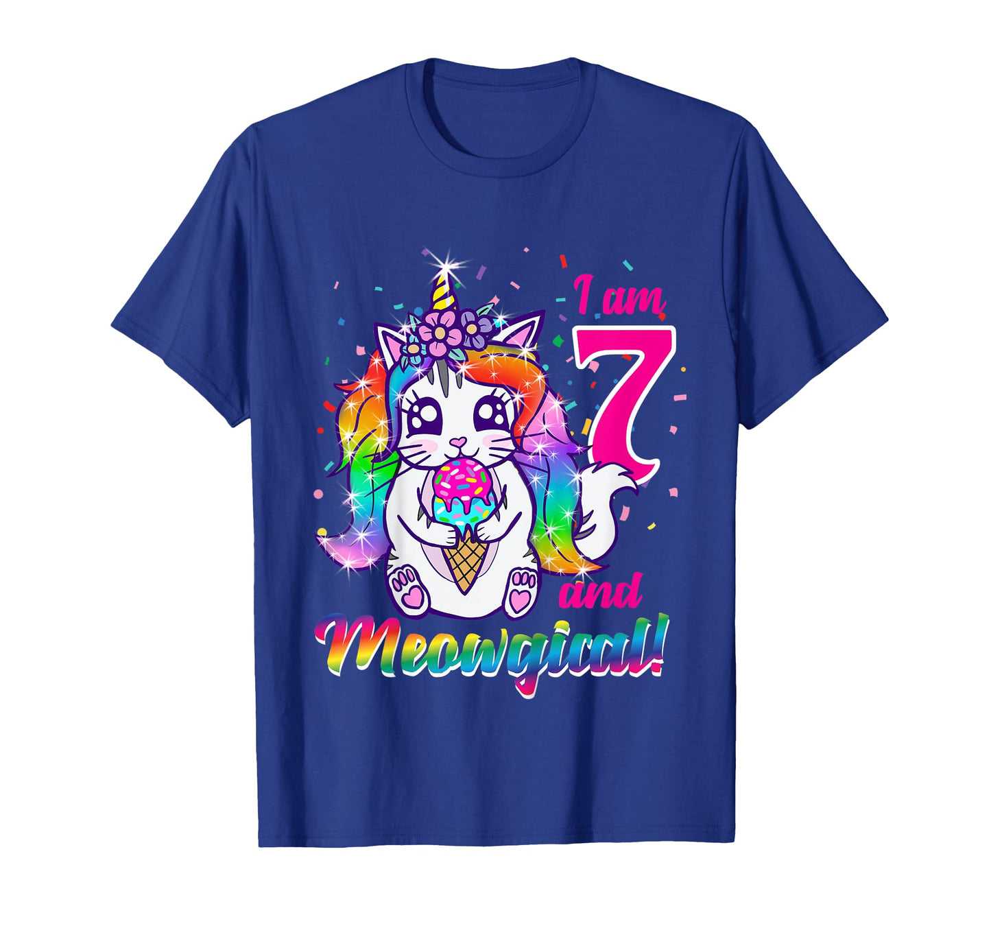 Kids I am 7 and meowgical caticorn kittycorn birthday theme party T-Shirt