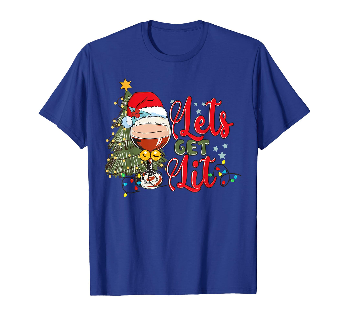 Christmas Tree Santa Hat Funny Let's Get Lit Xmas Season T-Shirt
