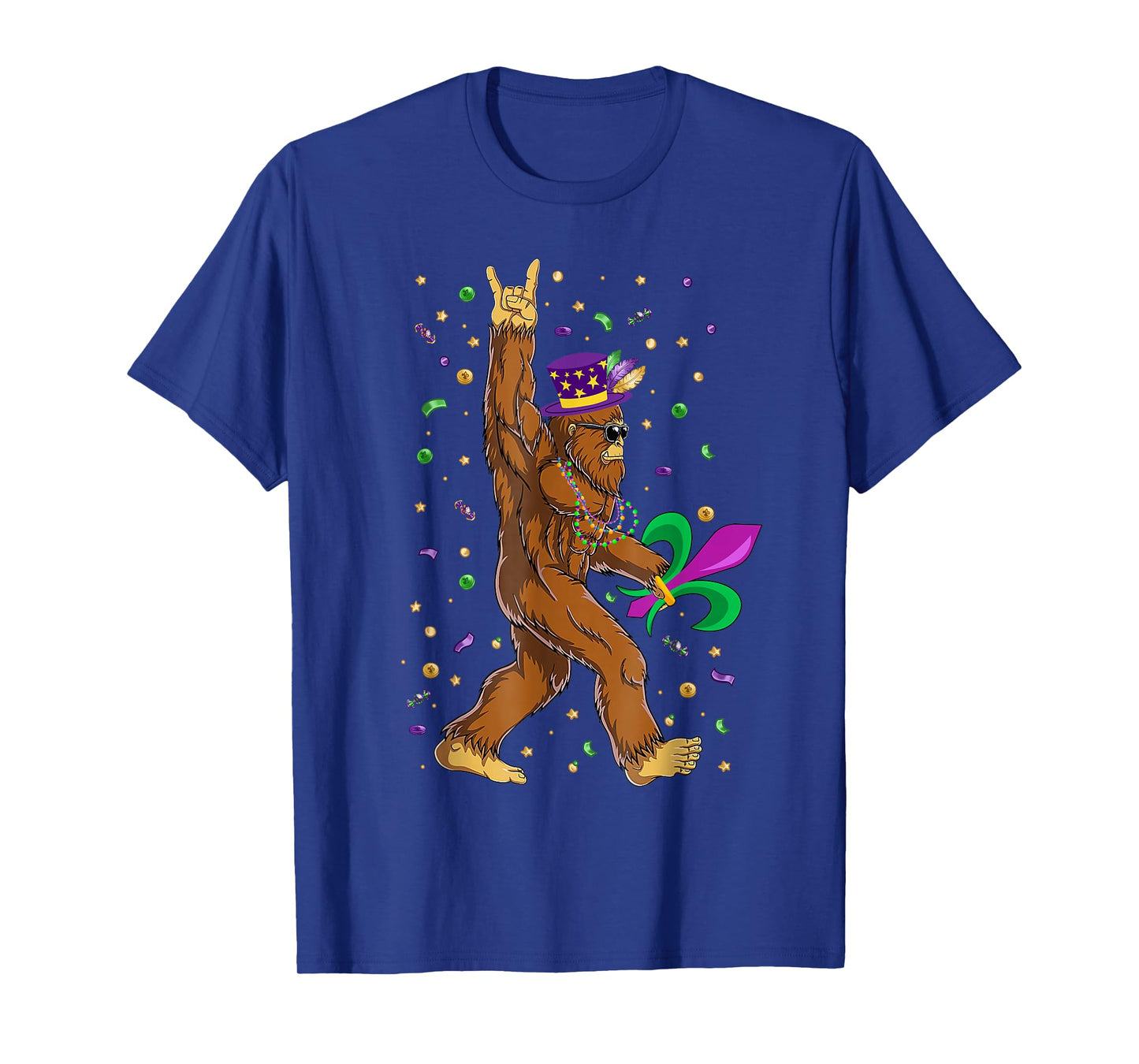 Mardi Gras Bigfoot Funny Sasquatch Mardi Gras Women Men T-Shirt