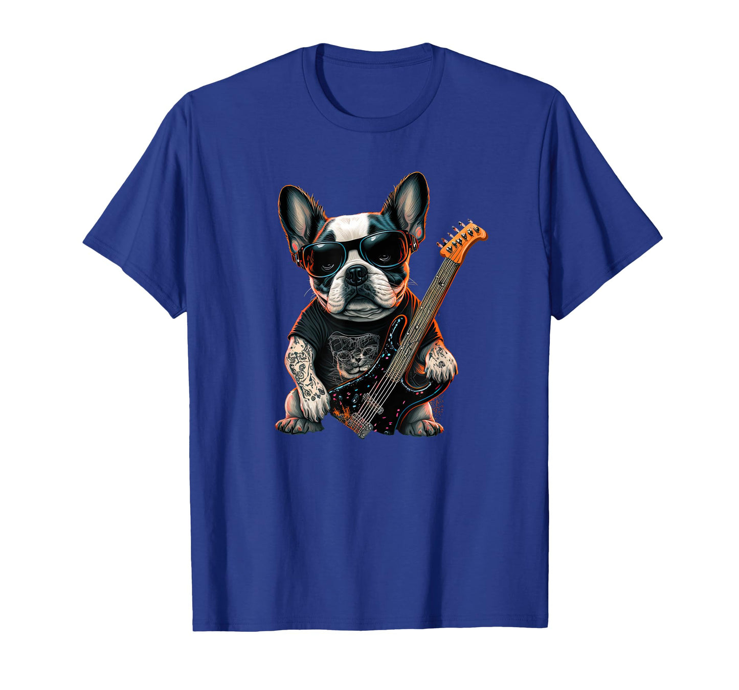 Funny French Bulldog Frenchie Rock and Roll Music Rocker T-Shirt