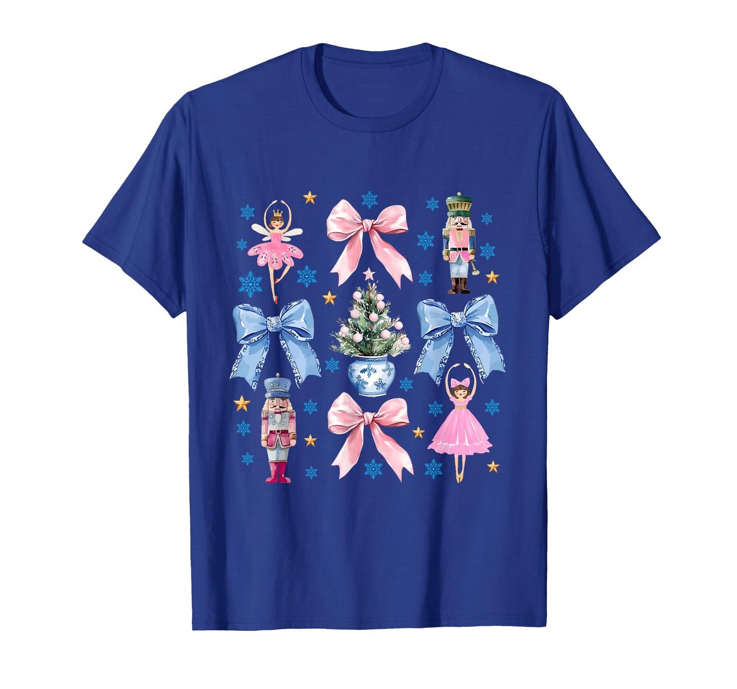 Coquette Pink Blue Bow Nutcracker Xmas Merry Christmas T-Shirt