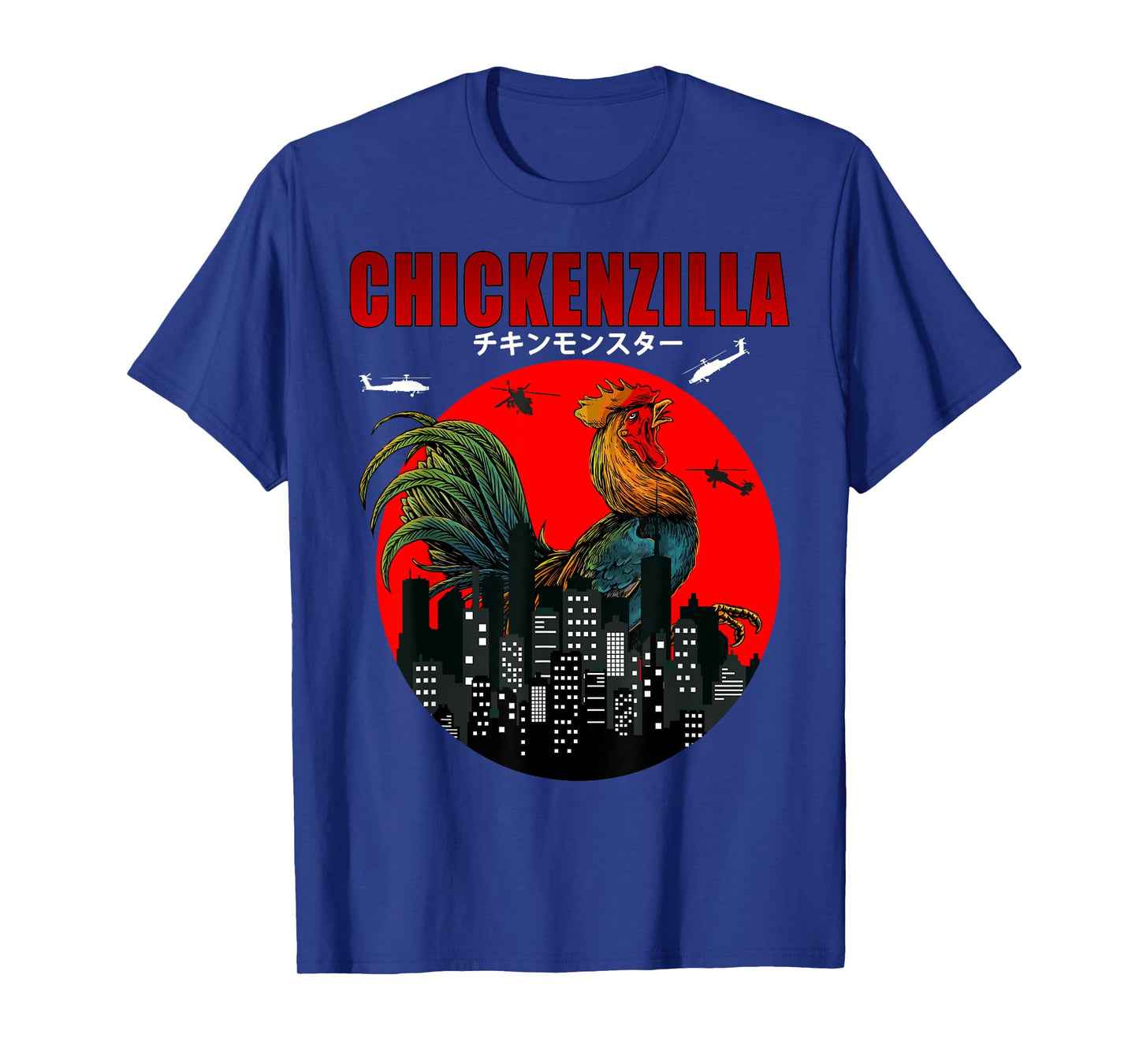 Chickenzilla the Funny Chicken a Japanese Sunset Men Women T-Shirt